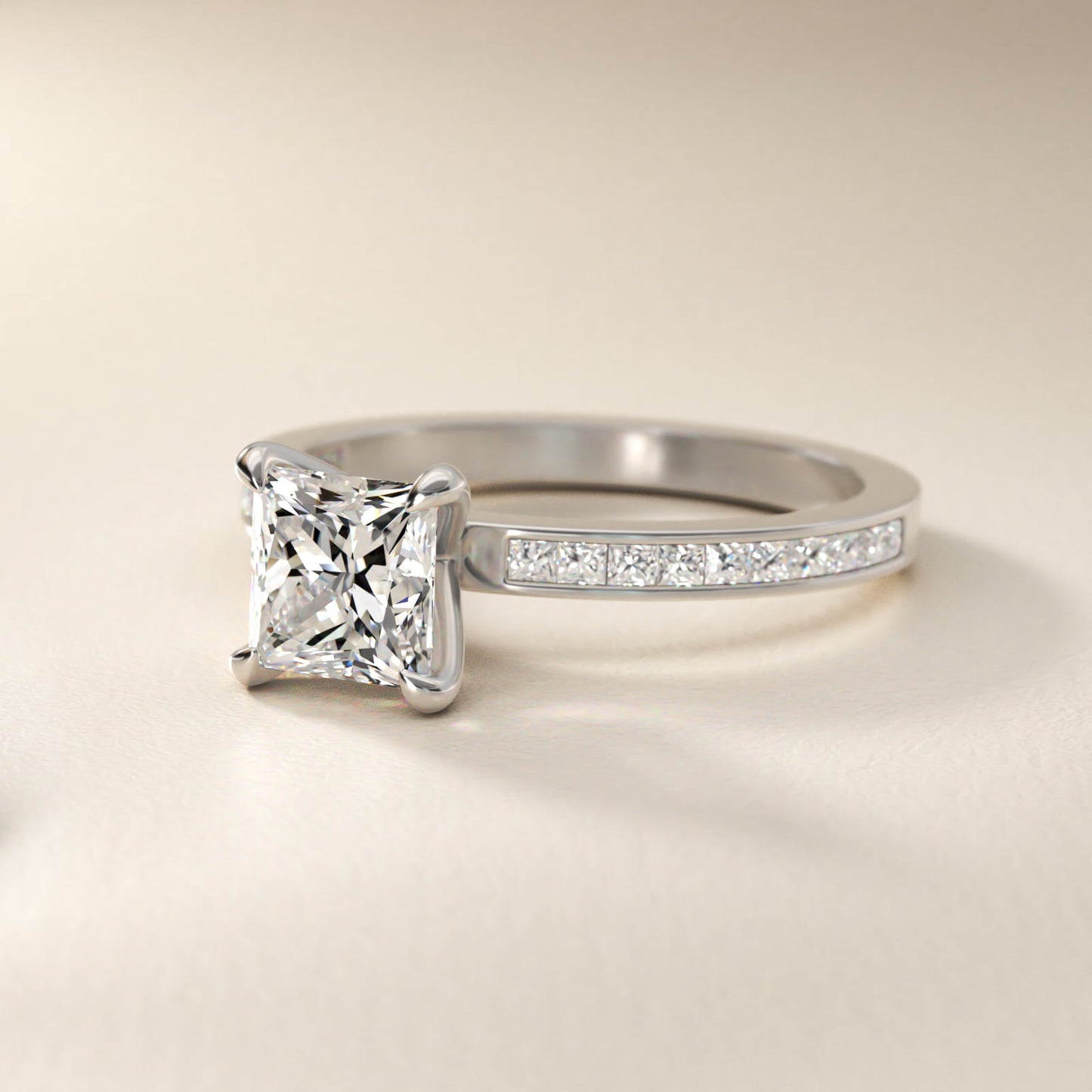 Engagement Ring With Channel Set Princess Cut Diamonds In 14K White Gold By James Allen - Princess Center