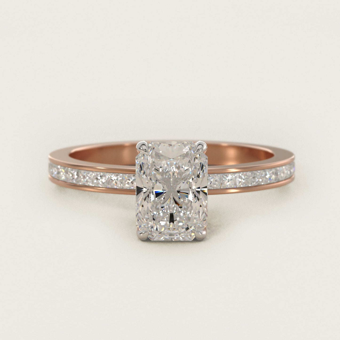 Engagement Ring With Channel Set Princess Cut Diamonds In 14K Rose Gold By James Allen - Radiant Center