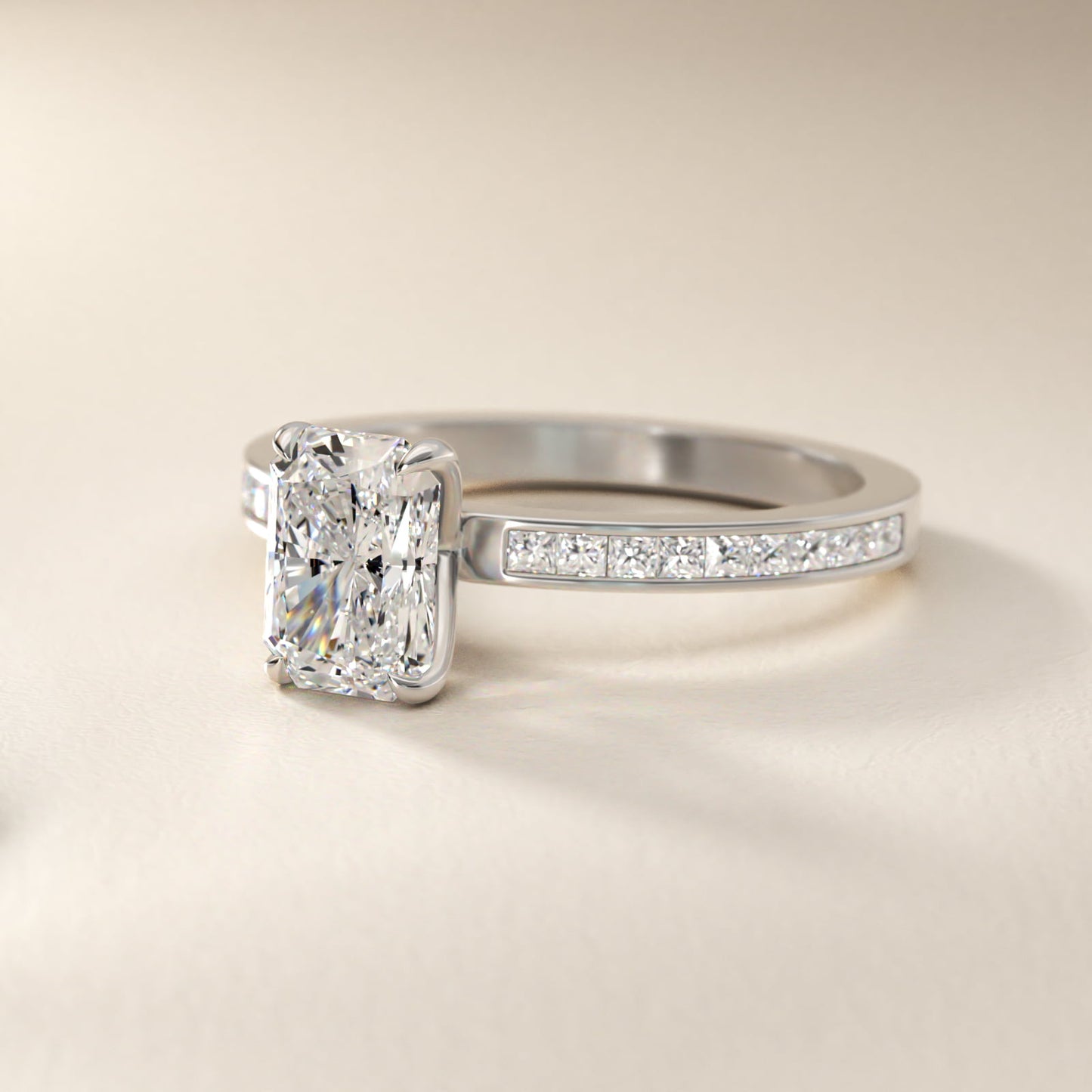 Engagement Ring With Channel Set Princess Cut Diamonds In 18k White Gold By James Allen - Radiant Center