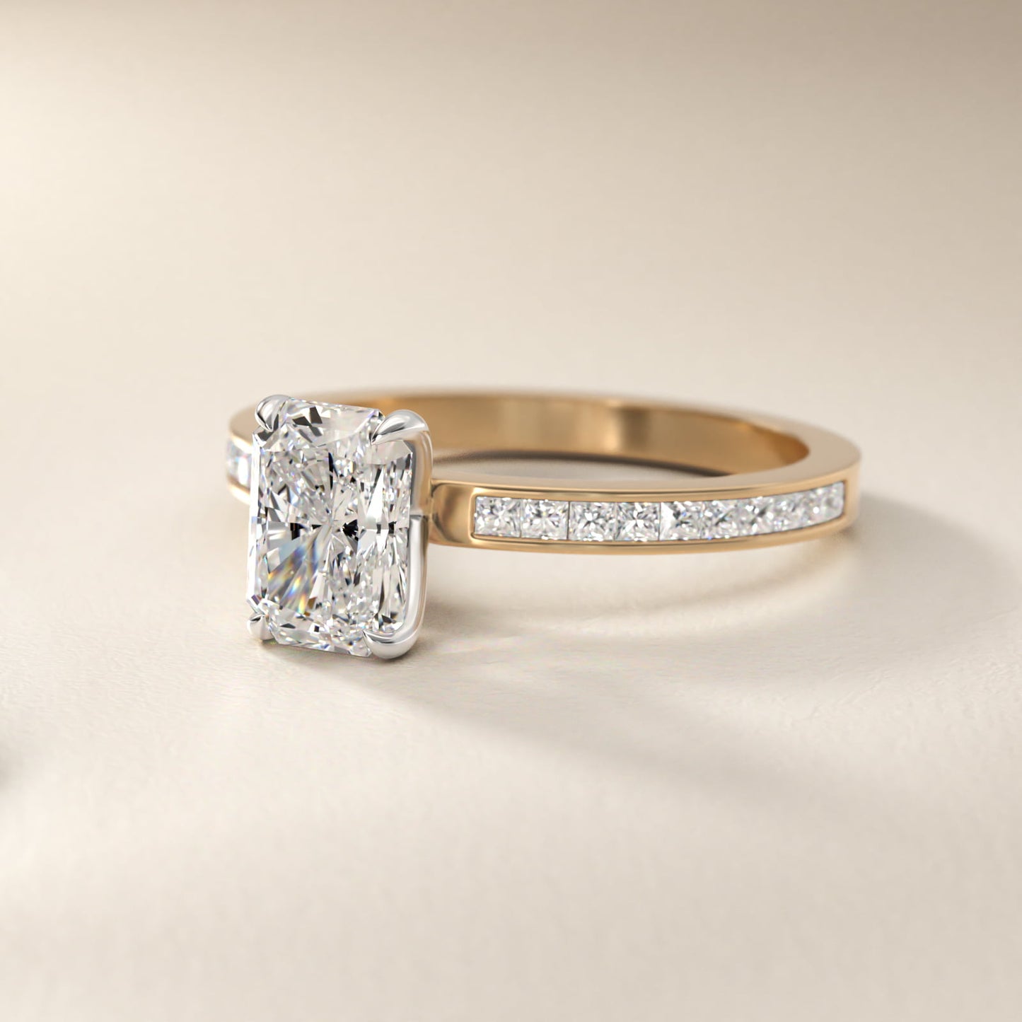Engagement Ring With Channel Set Princess Cut Diamonds In 14K Yellow Gold By James Allen - Radiant Center
