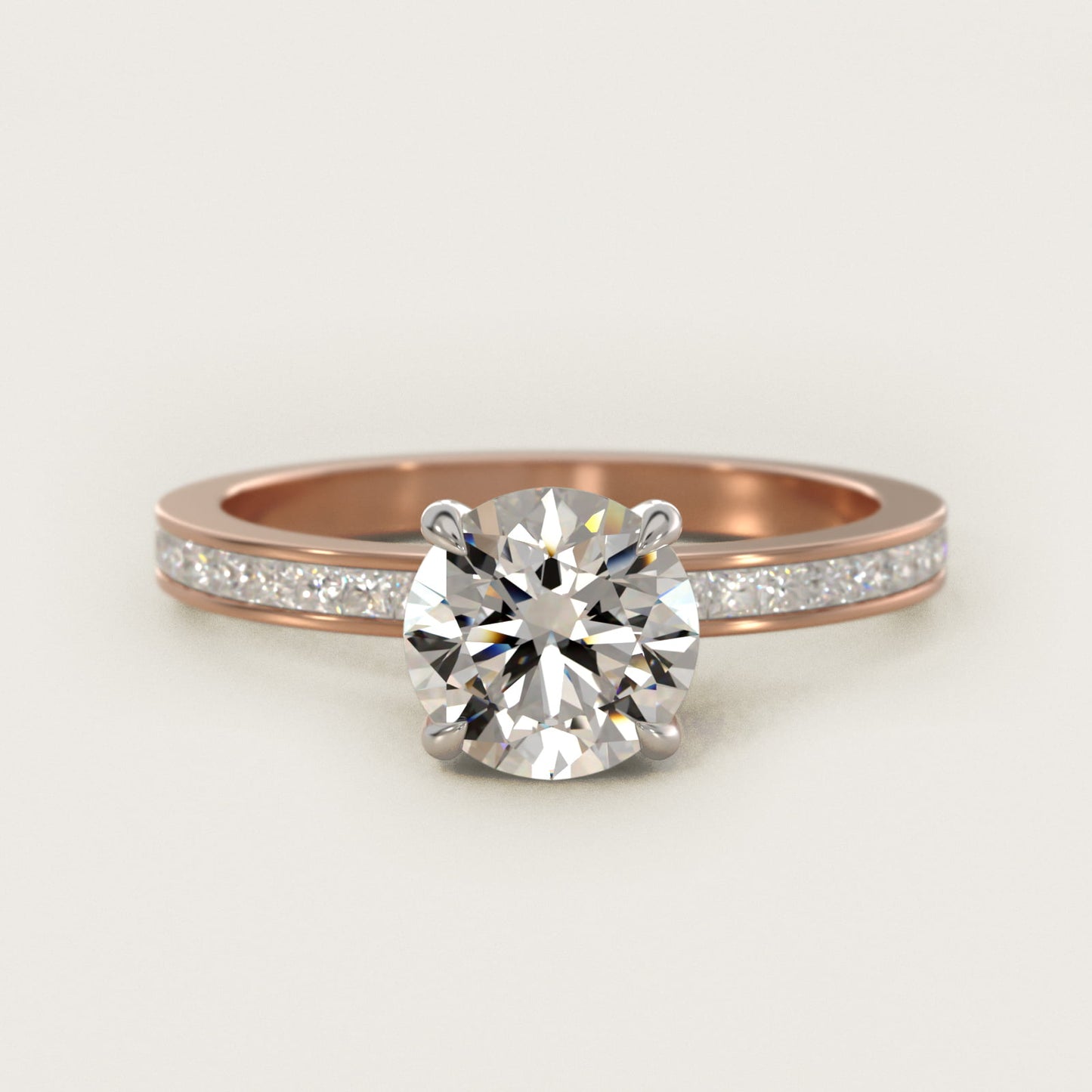 Engagement Ring With Channel Set Princess Cut Diamonds In 18k Rose Gold By James Allen - Round Center