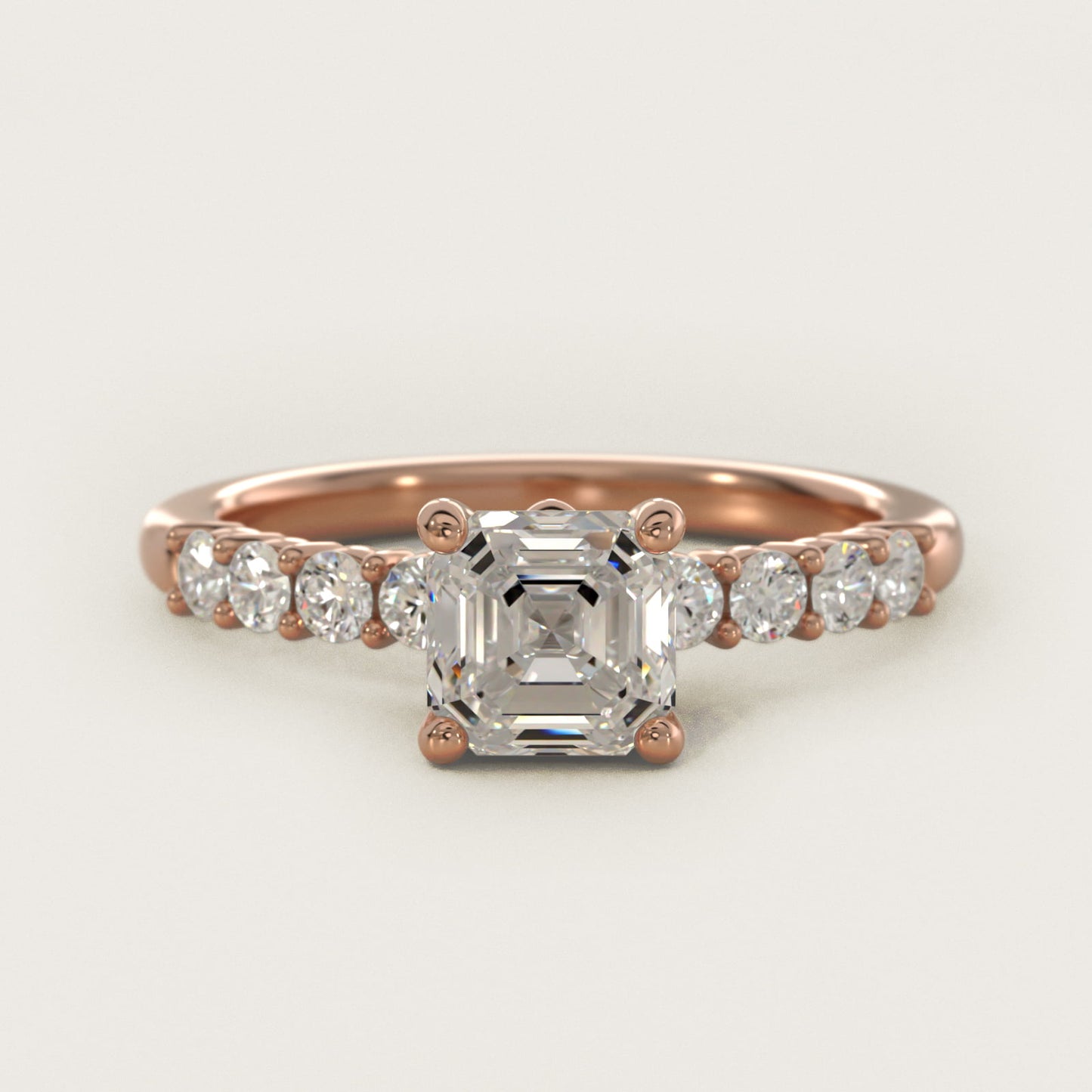 Prong Set Side Stone Diamond Engagement Ring In 18k Rose Gold By James Allen - Asscher Center
