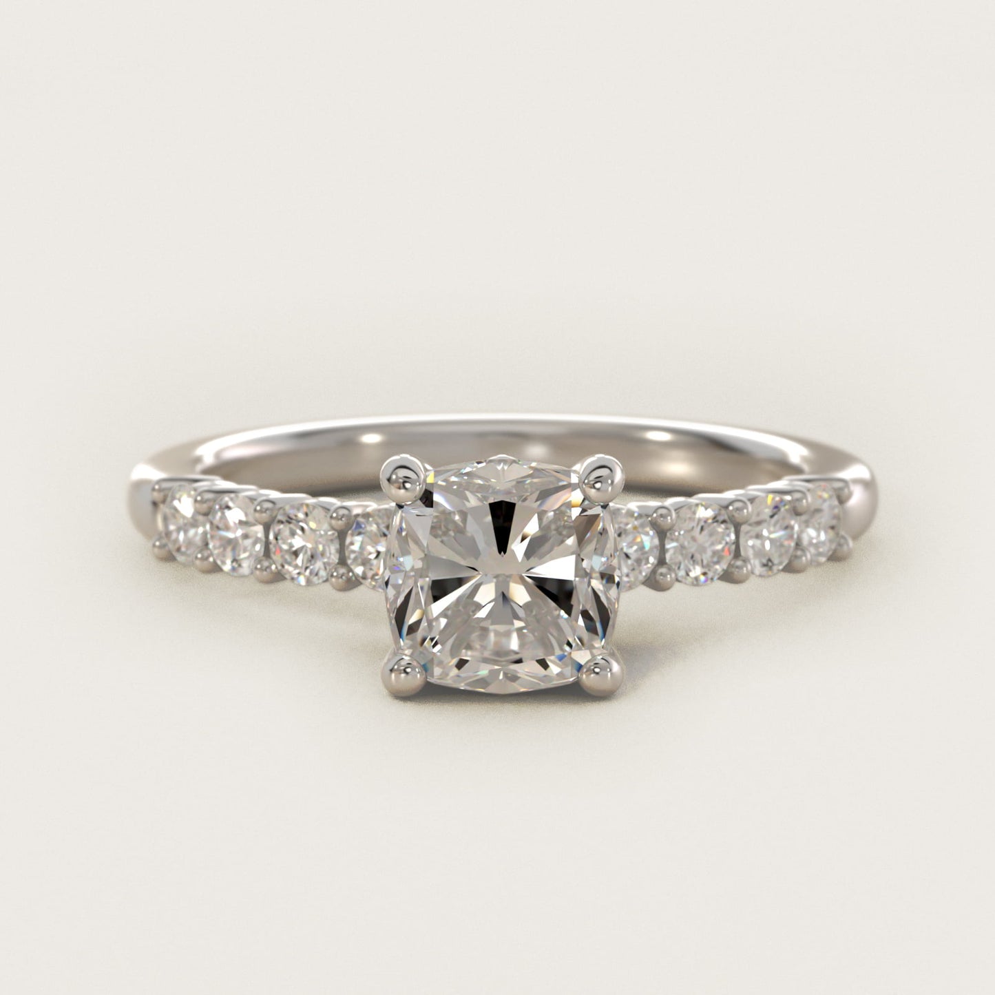 Prong Set Side Stone Diamond Engagement Ring In Platinum By James Allen - Cushion Center