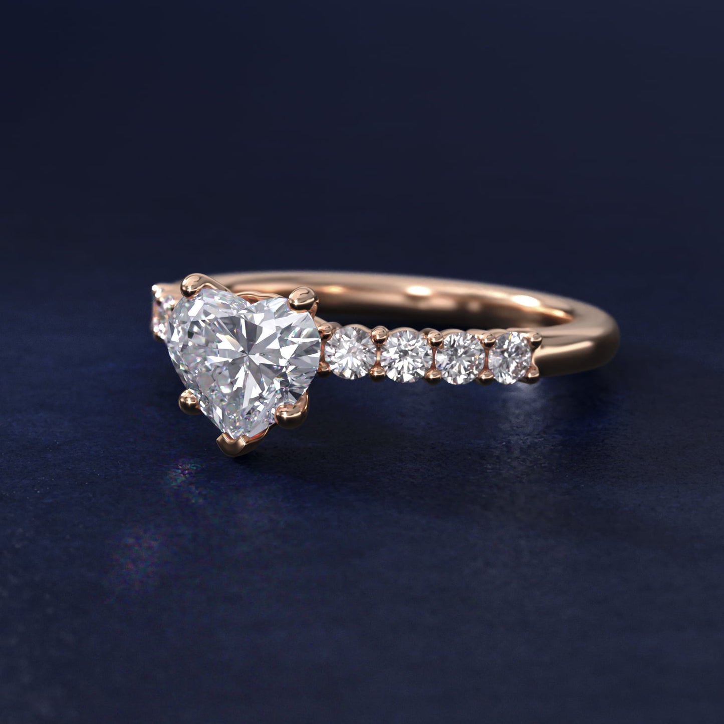 Prong Set Side Stone Diamond Engagement Ring In 14K Rose Gold By James Allen - Heart Center