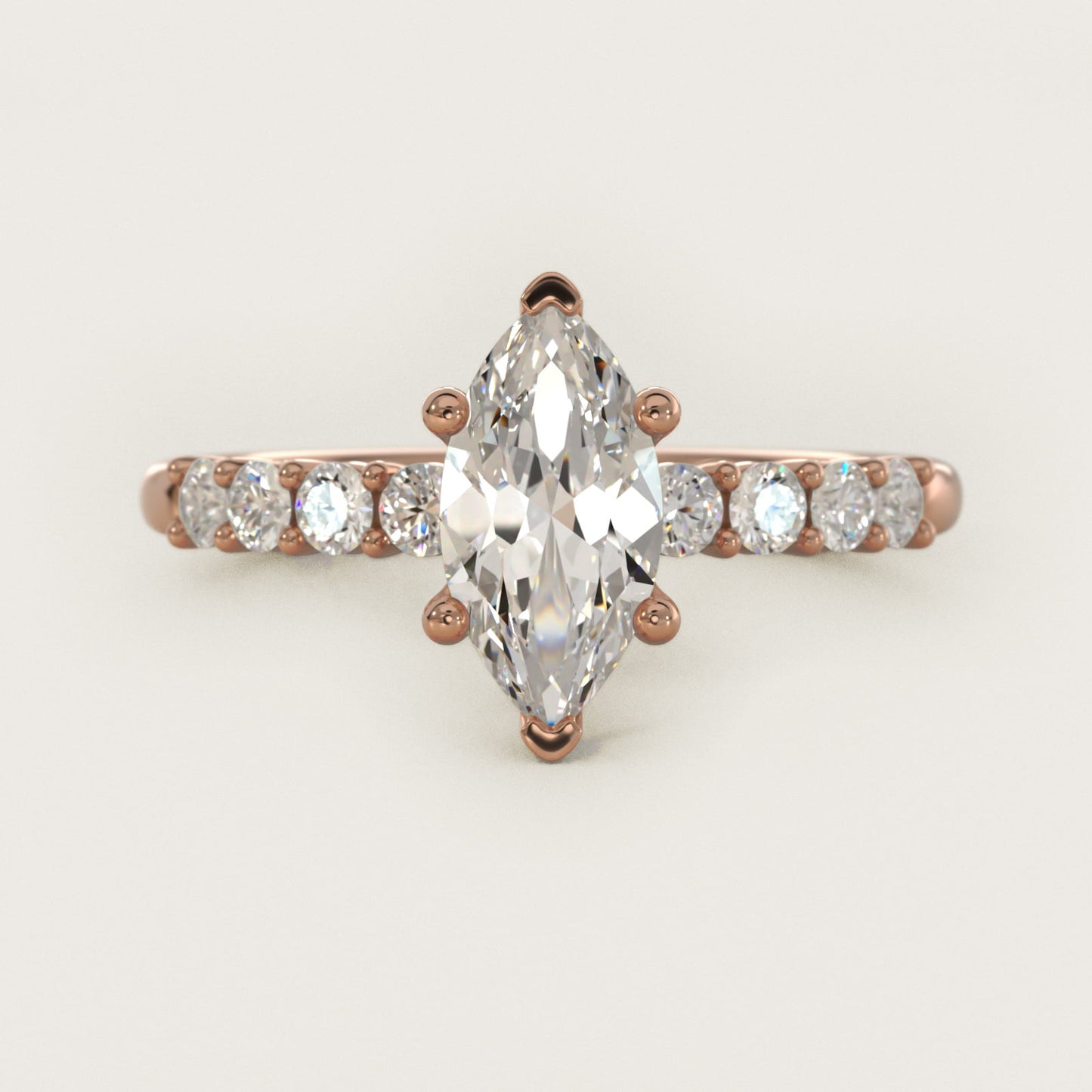 Prong Set Side Stone Diamond Engagement Ring In 14K Rose Gold By James Allen - Marquise Center