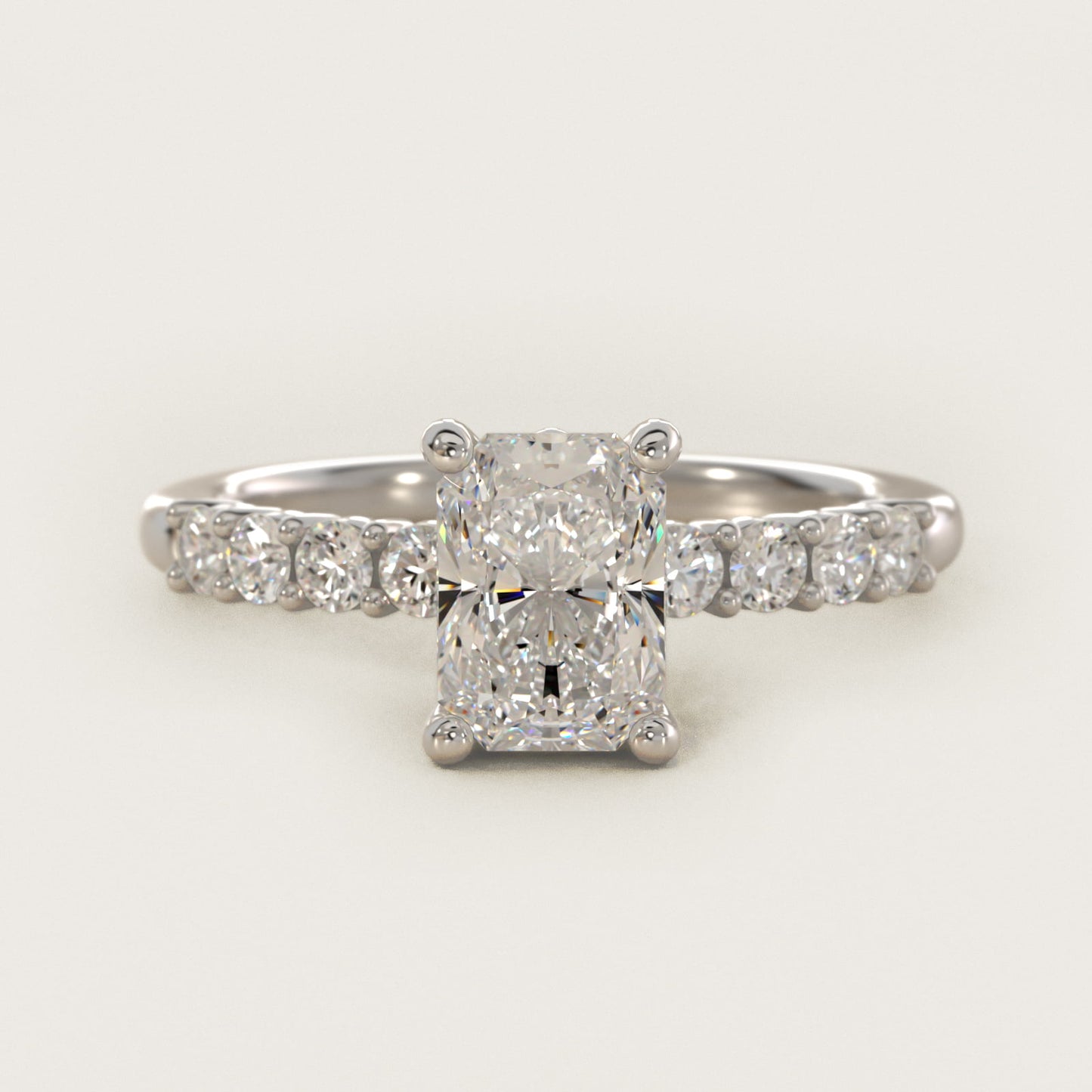 Prong Set Side Stone Diamond Engagement Ring In 14K White Gold By James Allen - Radiant Center