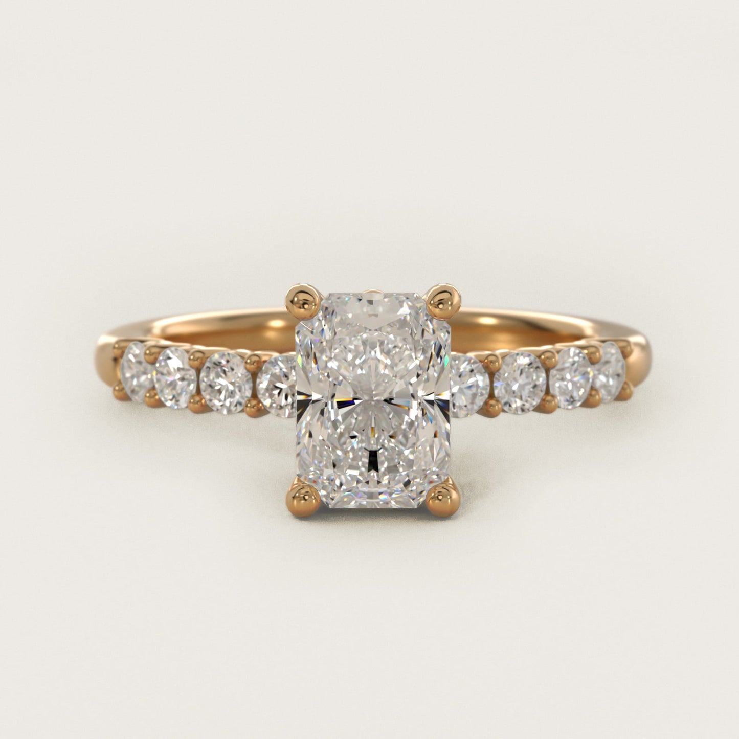 Prong Set Side Stone Diamond Engagement Ring In 14K Yellow Gold By James Allen - Radiant Center