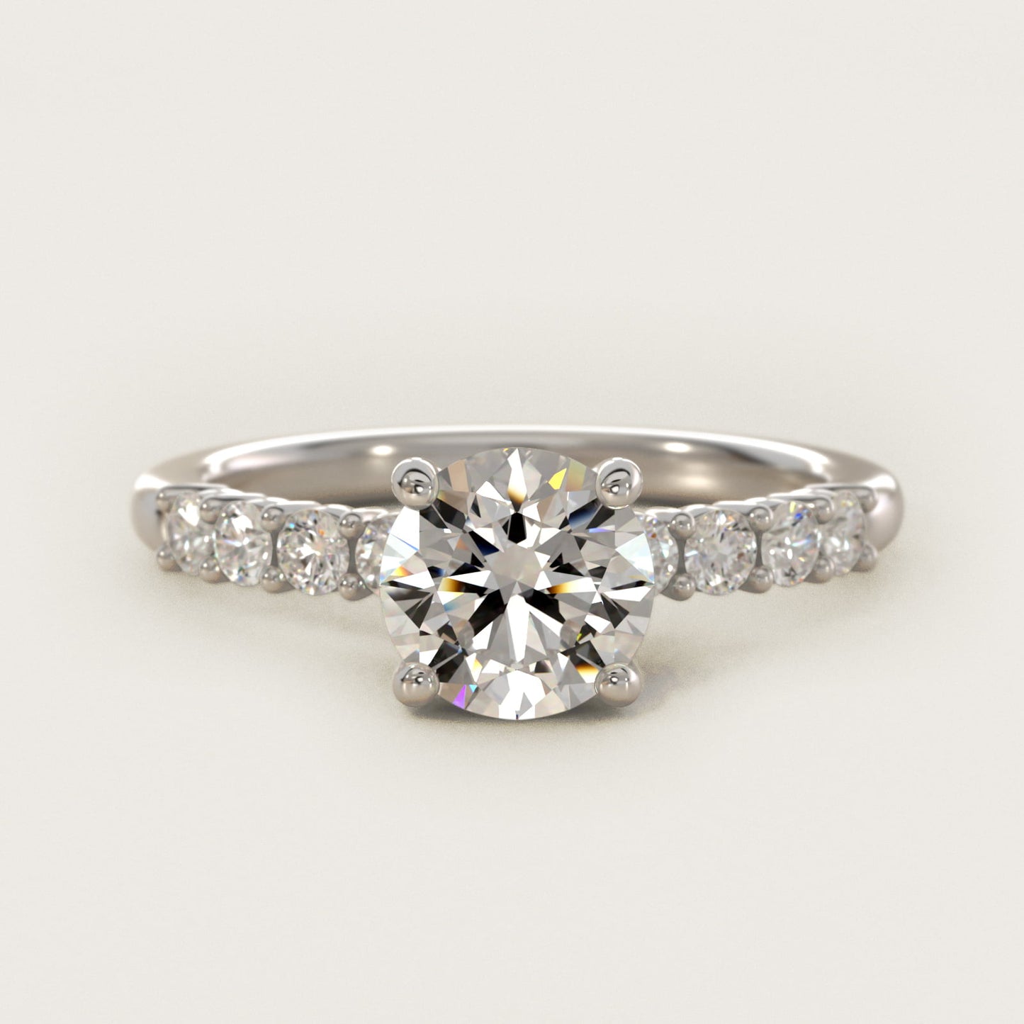 Prong Set Side Stone Diamond Engagement Ring In Platinum By James Allen - Round Center