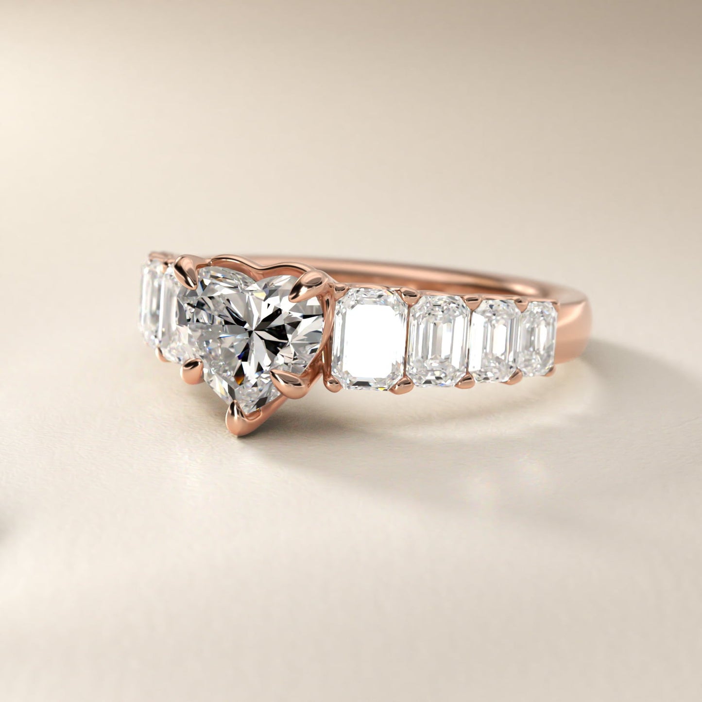 Radiant-Cut Diamond Engagement Ring in 18k Rose Gold - Heart Center