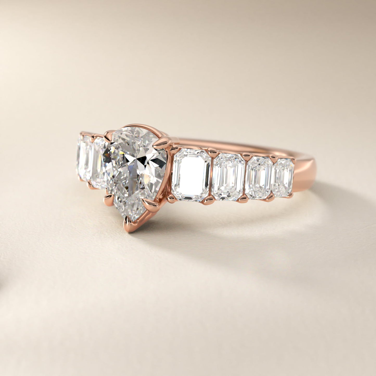 Radiant-Cut Diamond Engagement Ring in 14k Rose Gold - Pear Center