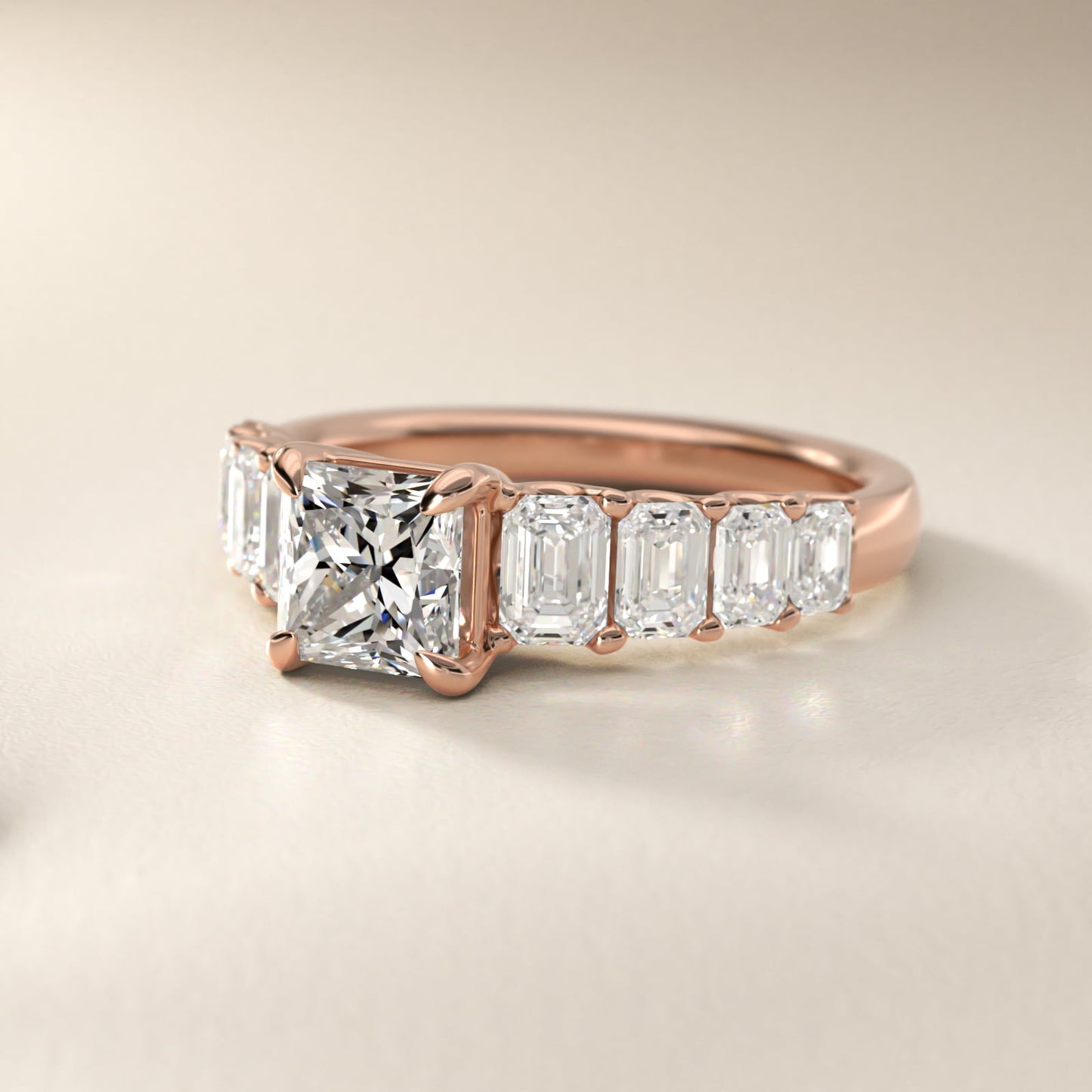 Radiant-Cut Diamond Engagement Ring in 14k Rose Gold - Princess Center