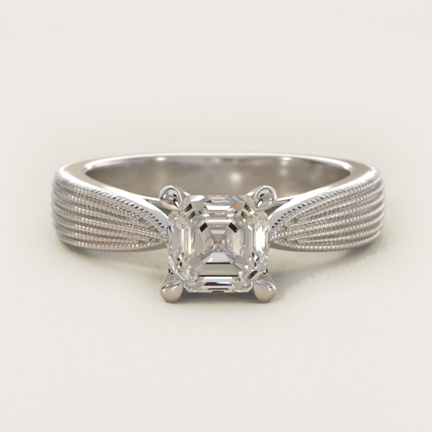 Reverse Taper Modern Milgrain Solitaire Engagement Ring In 14K White Gold By James Allen - Asscher Center
