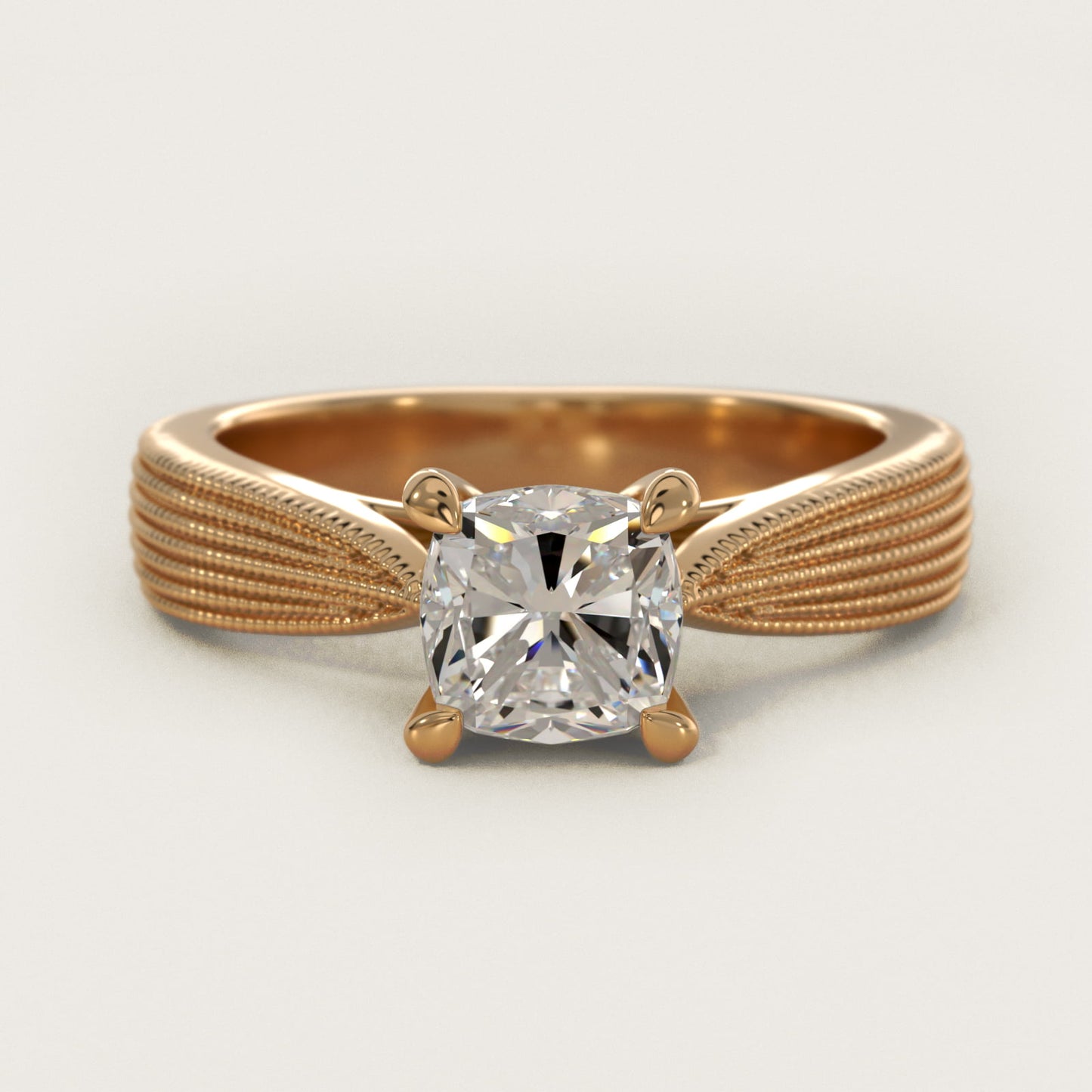 Reverse Taper Modern Milgrain Solitaire Engagement Ring In 14K Yellow Gold By James Allen - Cushion Center