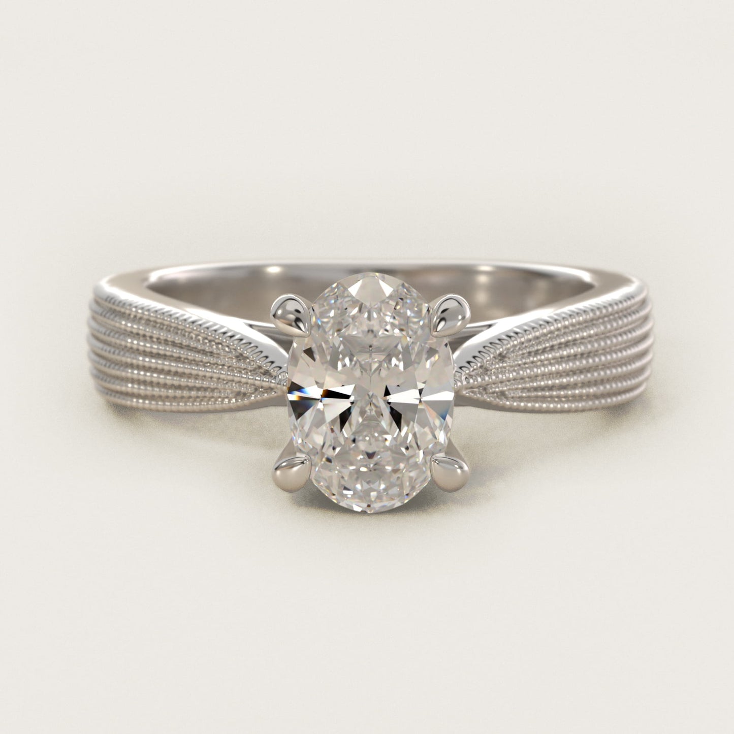 Reverse Taper Modern Milgrain Solitaire Engagement Ring In Platinum By James Allen - Oval Center