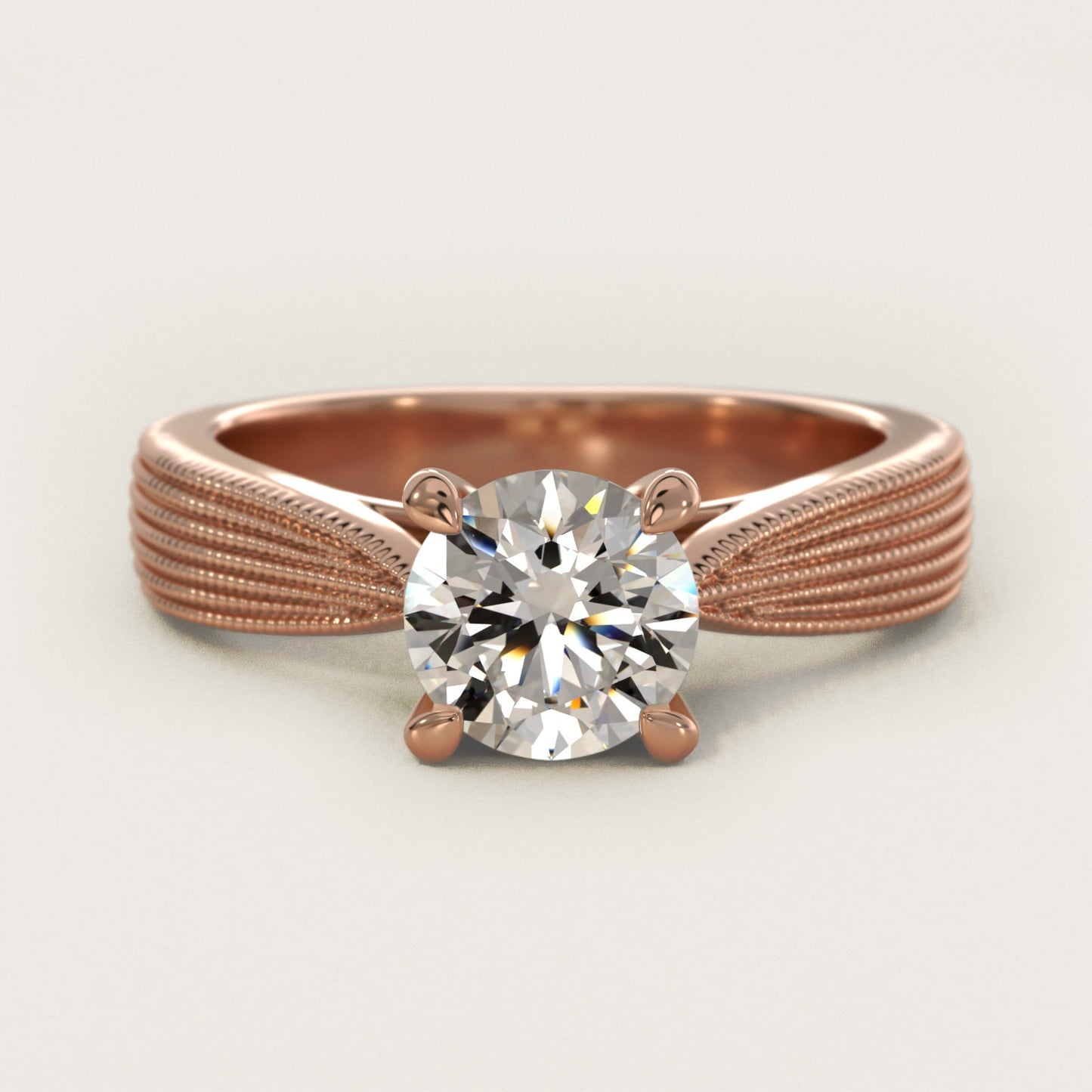 Reverse Taper Modern Milgrain Solitaire Engagement Ring In 18k Rose Gold By James Allen - Round Center