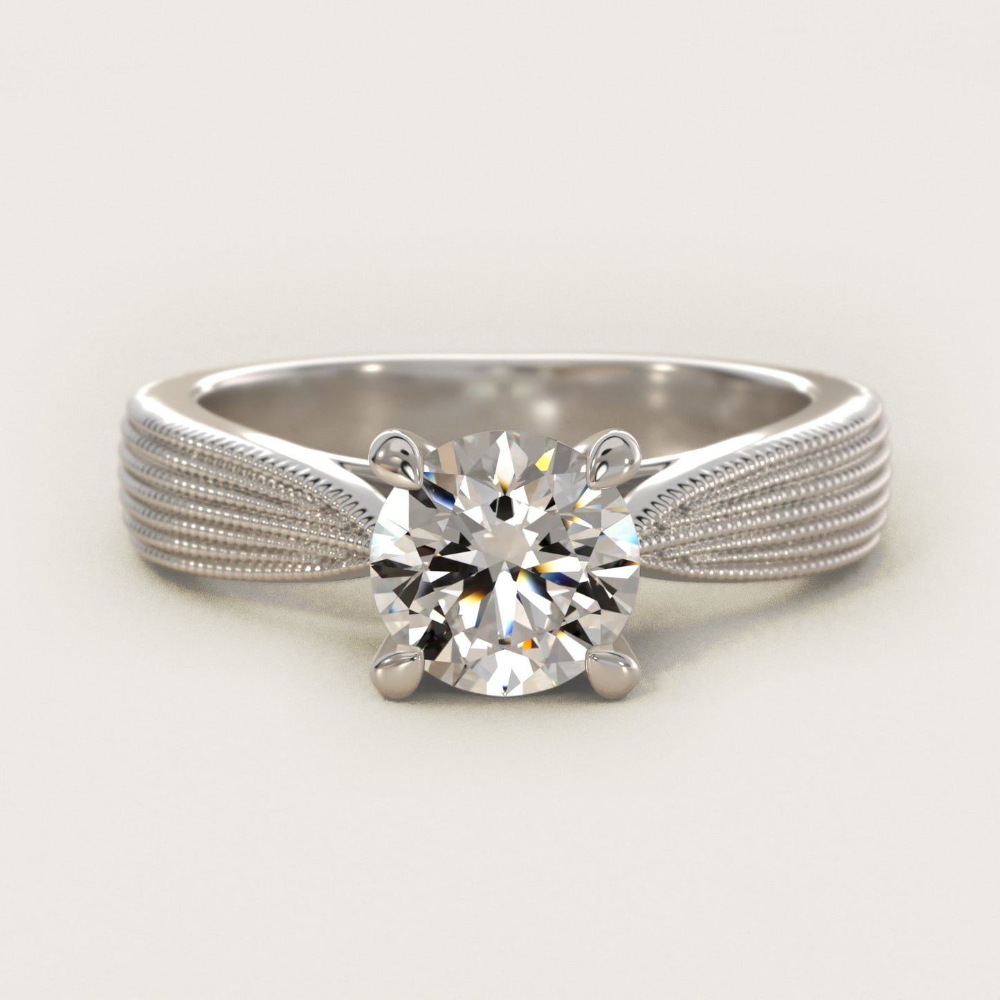 Reverse Taper Modern Milgrain Solitaire Engagement Ring In 14K White Gold By James Allen - Round Center