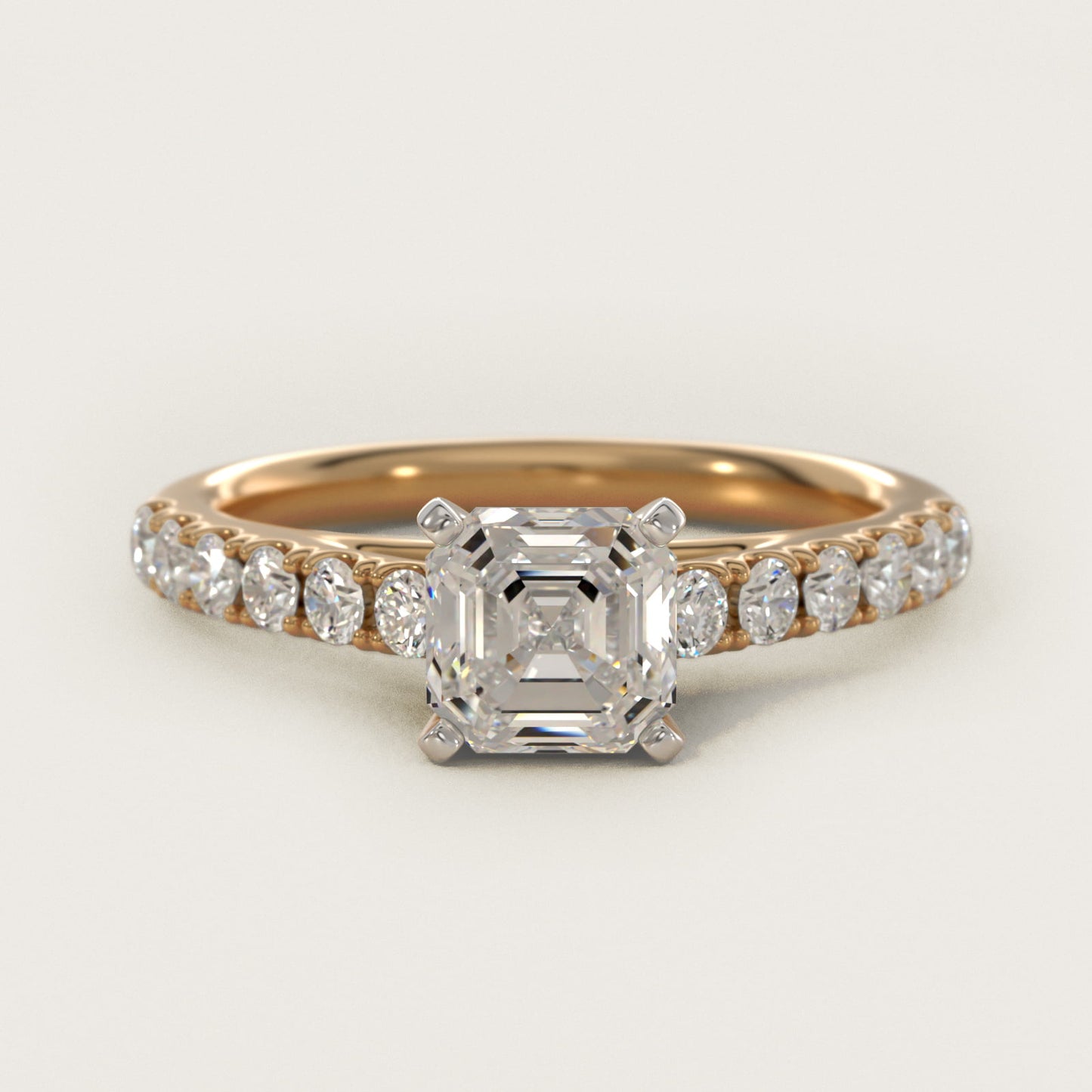 Riviera Cathedral PavŽ Diamond Engagement Ring in 18k Yellow Gold (1/2 ct. tw.) - Asscher Center
