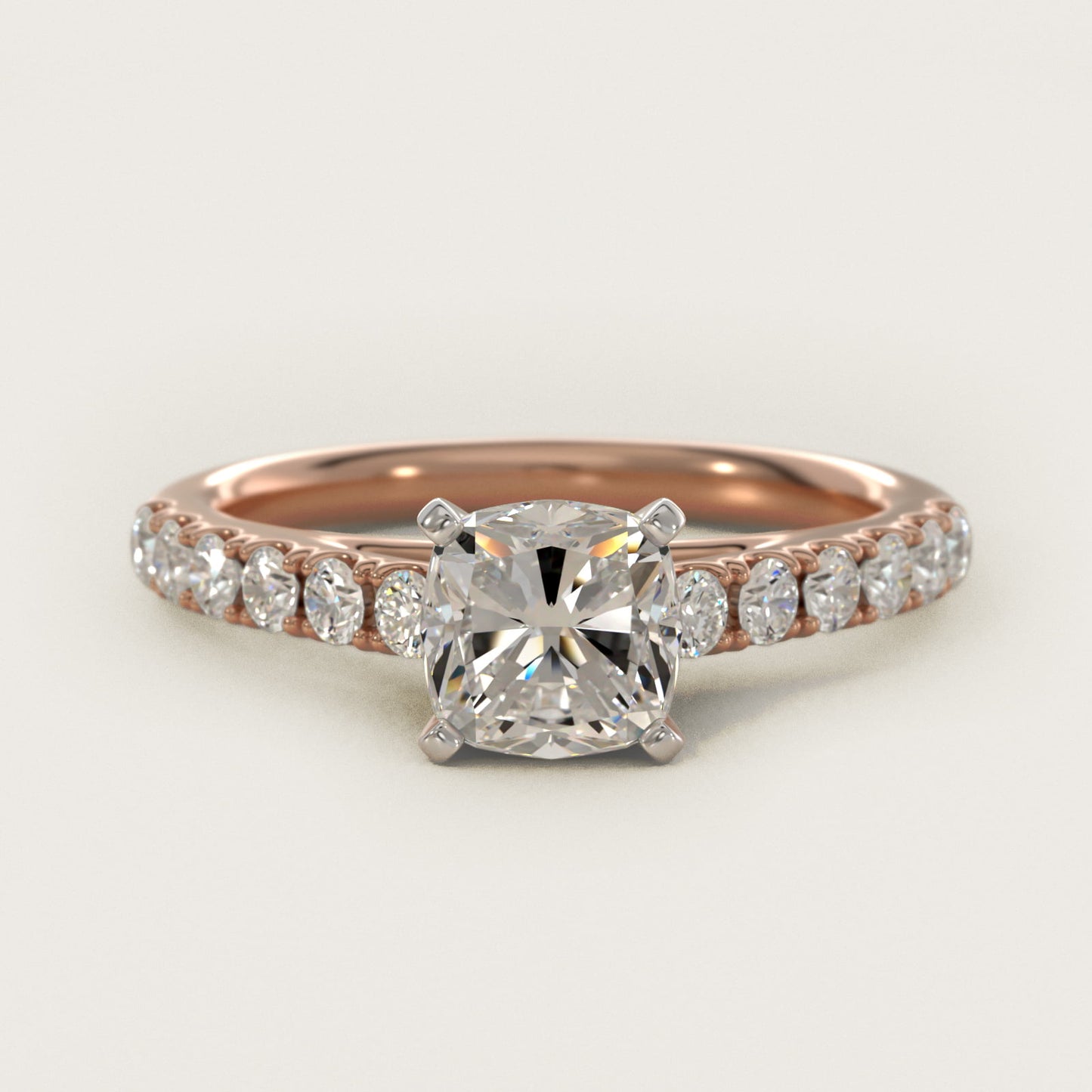 Riviera Cathedral PavŽ Diamond Engagement Ring in 18k Rose Gold (1/2 ct. tw.) - Cushion Center
