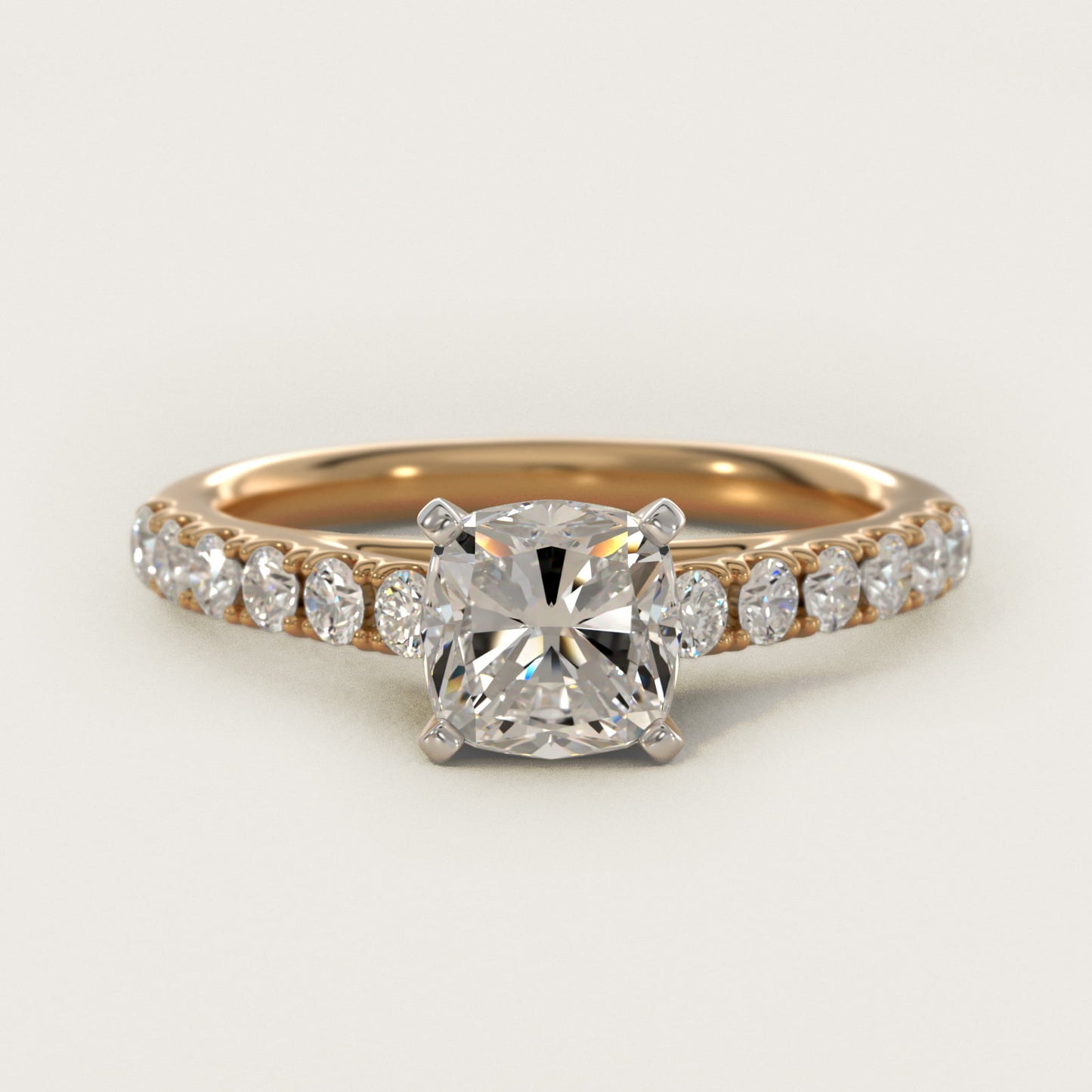 Riviera Cathedral PavŽ Diamond Engagement Ring in 14K Yellow Gold (1/2 ct. tw.) - Cushion Center