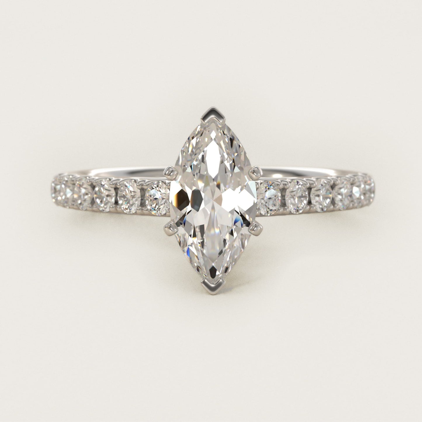 Riviera Cathedral PavŽ Diamond Engagement Ring in Platinum (1/2 ct. tw.) - Marquise Center