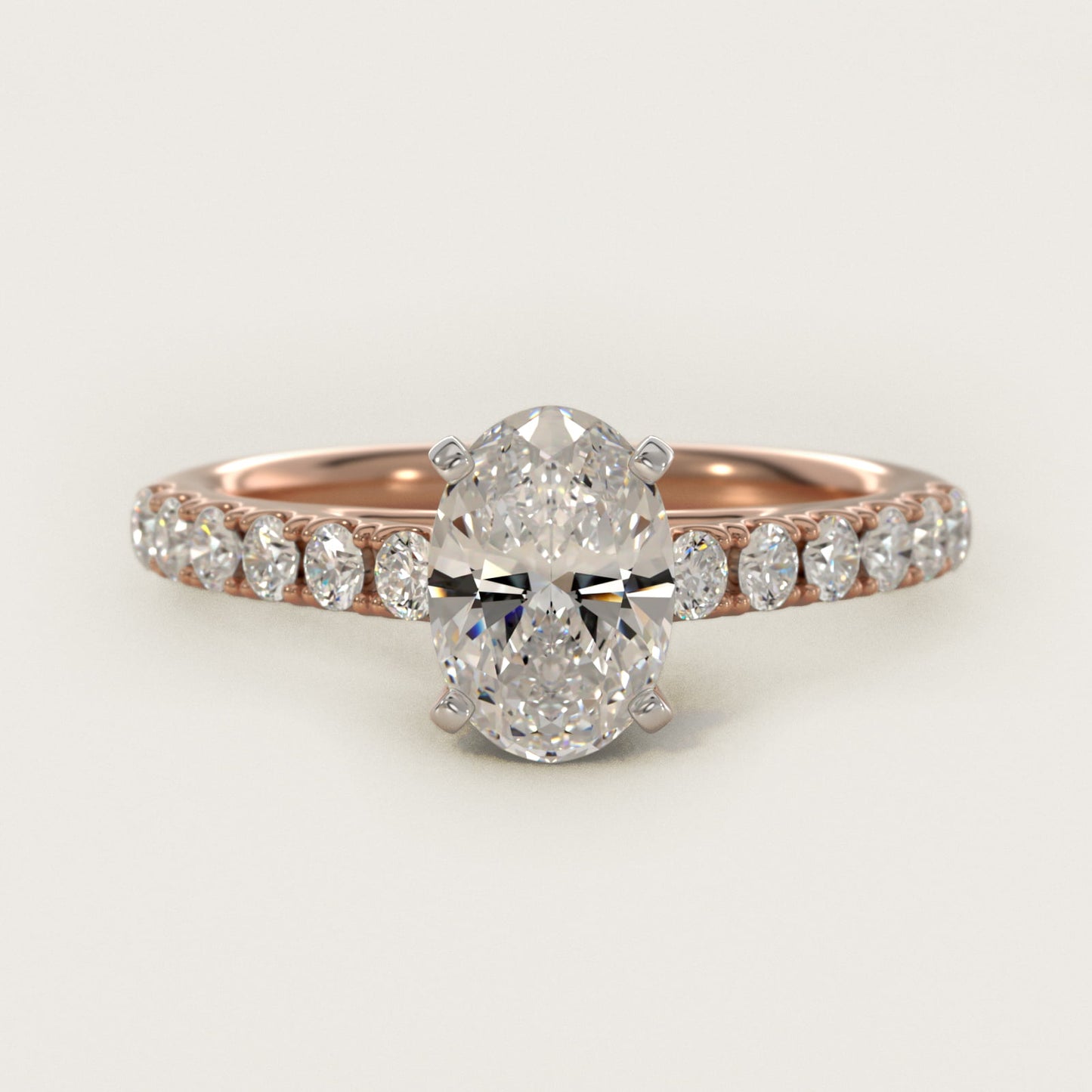 Riviera Cathedral PavŽ Diamond Engagement Ring in 14k Rose Gold (1/2 ct. tw.) - Oval Center