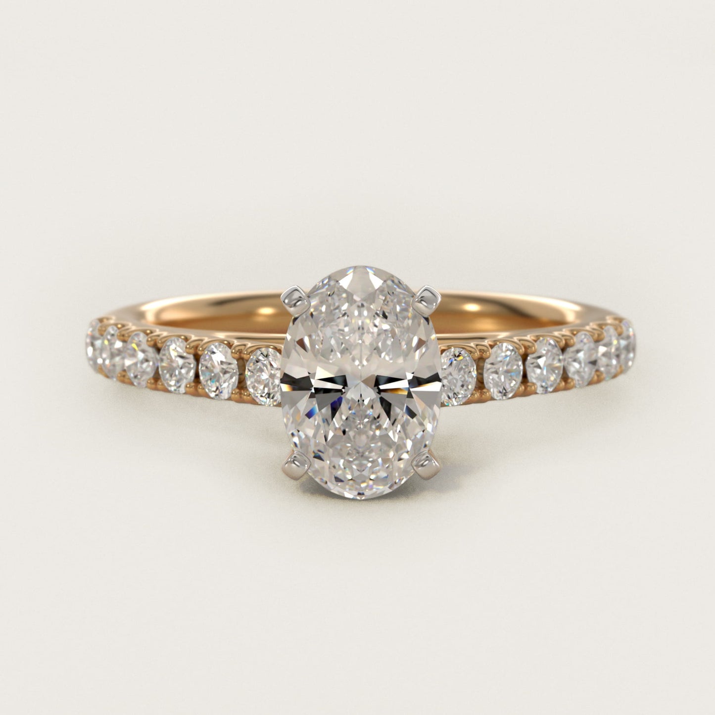 Riviera Cathedral PavŽ Diamond Engagement Ring in 14K Yellow Gold (1/2 ct. tw.) - Oval Center