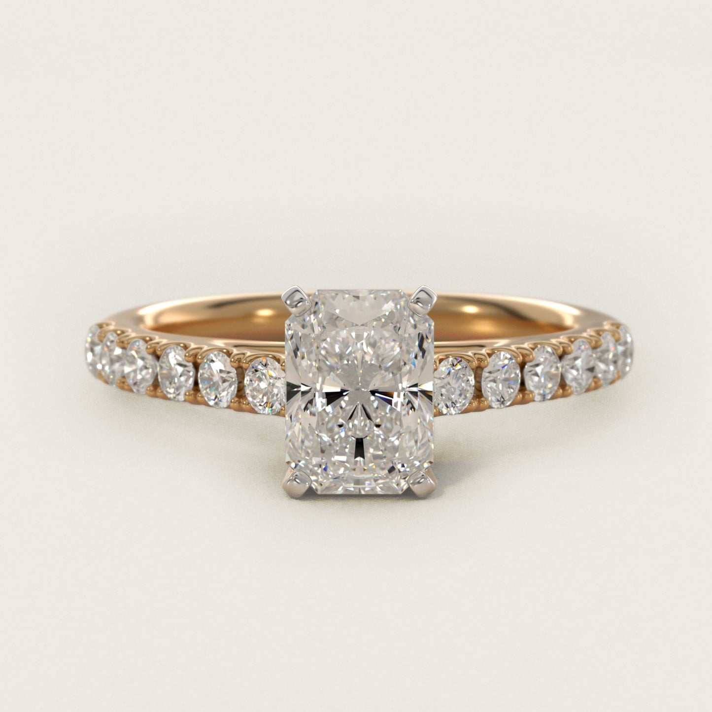 Riviera Cathedral PavŽ Diamond Engagement Ring in 14K Yellow Gold (1/2 ct. tw.) - Radiant Center