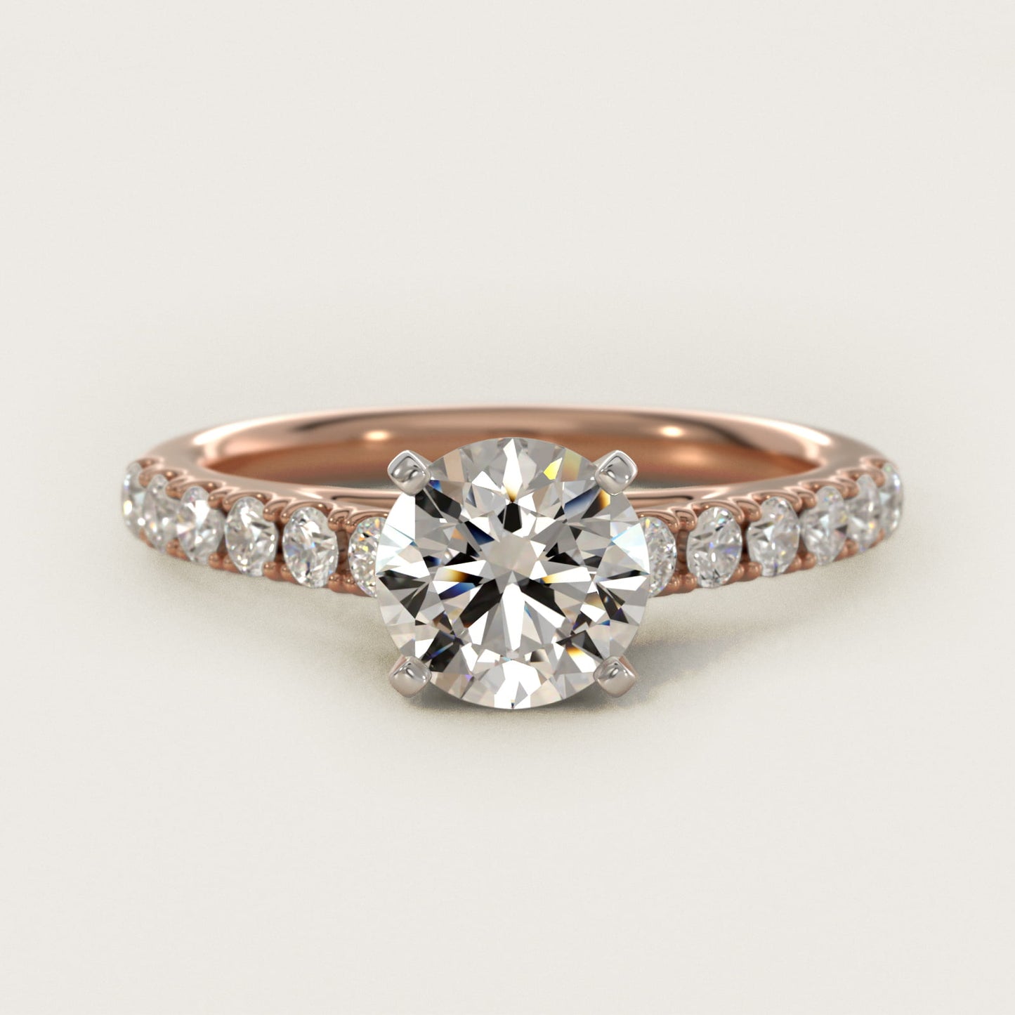 Riviera Cathedral PavŽ Diamond Engagement Ring in 14k Rose Gold (1/2 ct. tw.) - Round Center