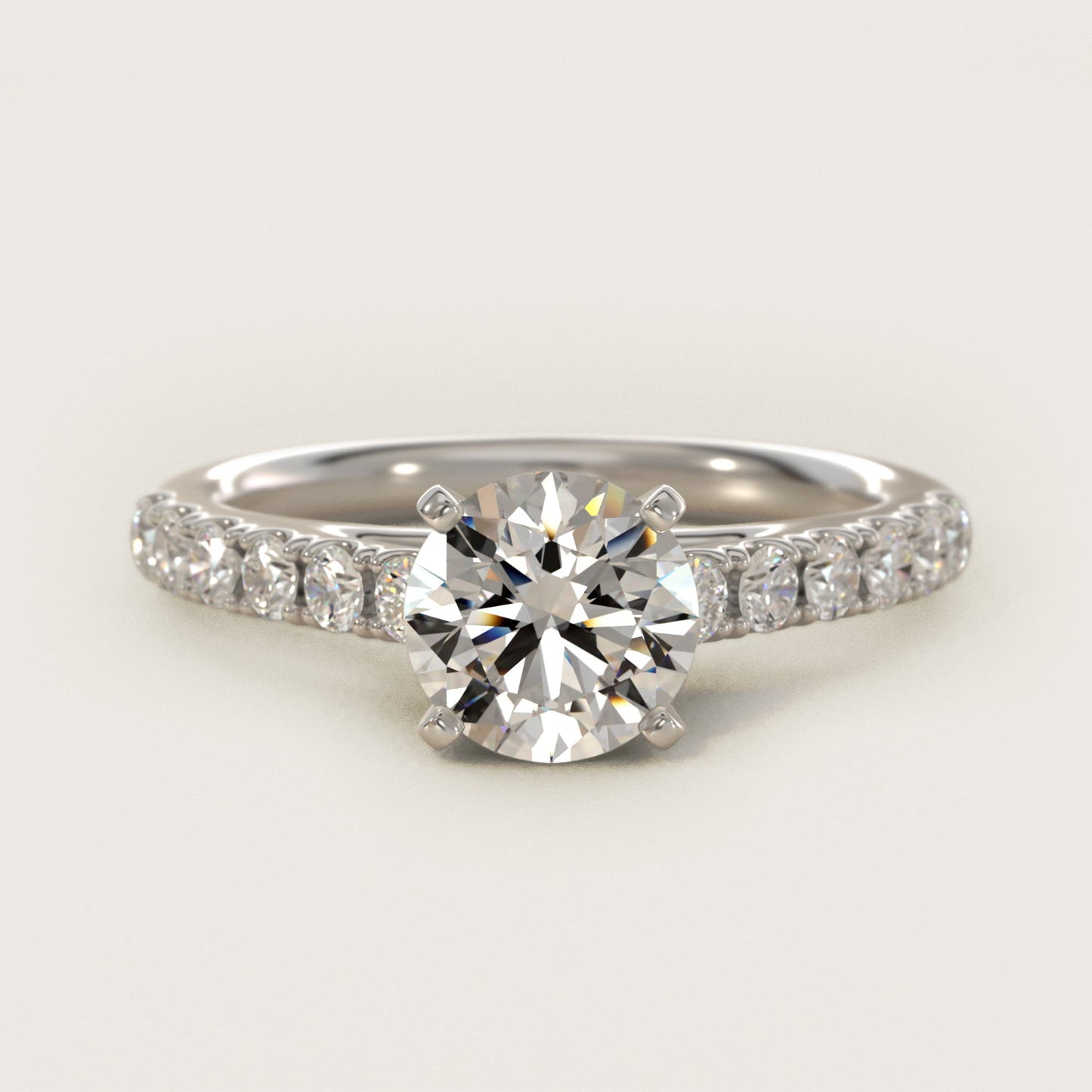 Riviera Cathedral PavŽ Diamond Engagement Ring in 14k White Gold (1/2 ct. tw.) - Round Center