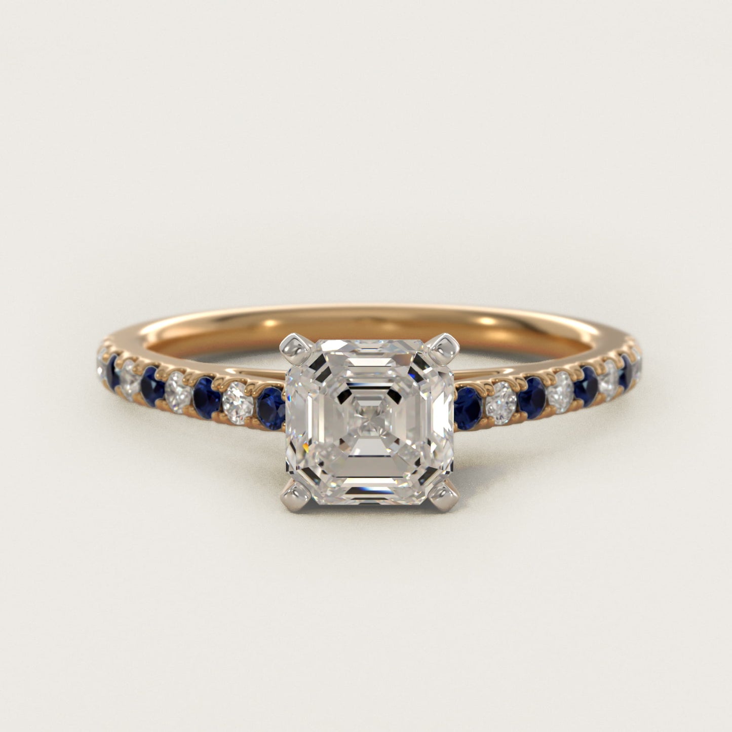 Riviera MicropavŽ Sapphire and Diamond Engagement Ring in 18k Yellow Gold - Asscher Center