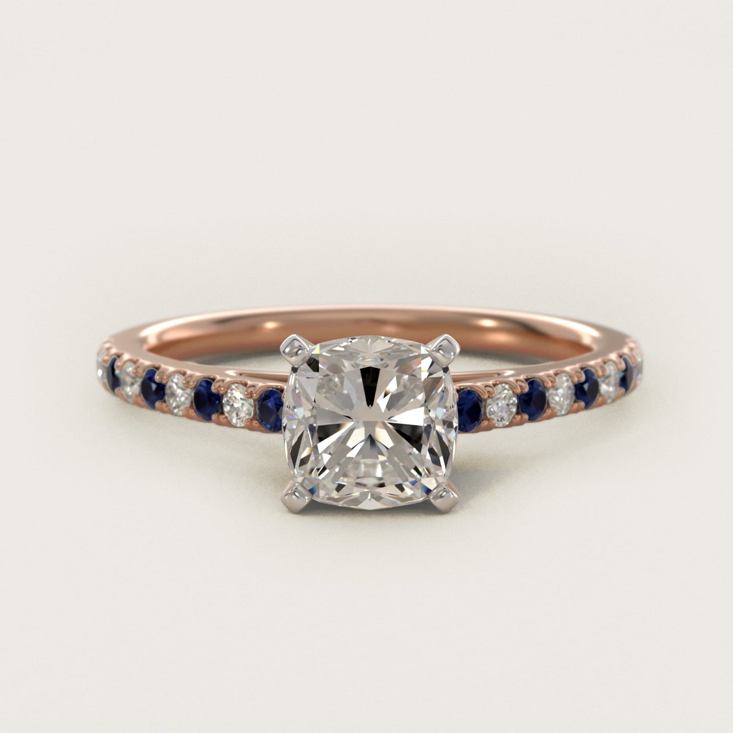 Riviera MicropavŽ Sapphire and Diamond Engagement Ring in 18k Rose Gold - Cushion Center