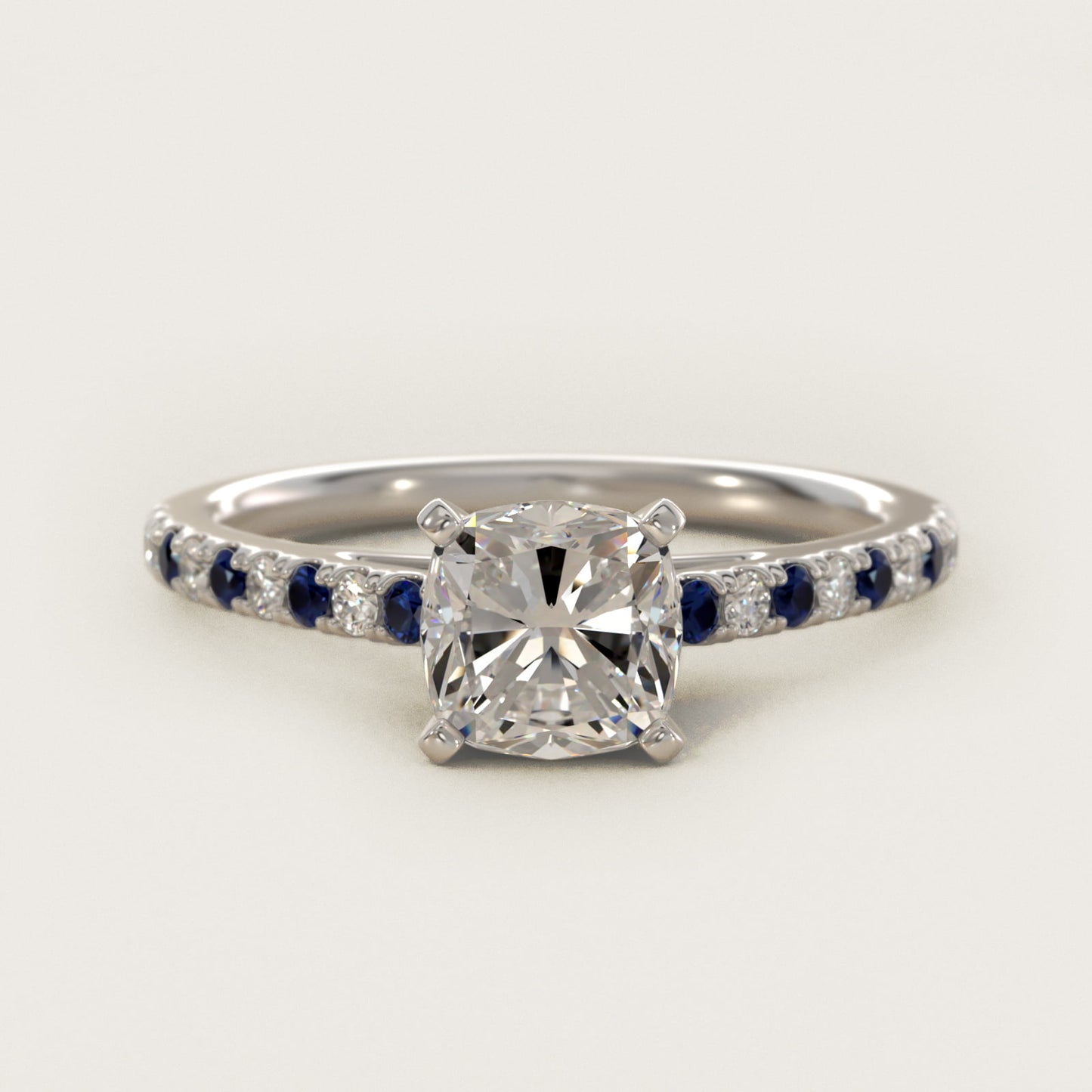 Riviera MicropavŽ Sapphire and Diamond Engagement Ring in 18k White Gold - Cushion Center