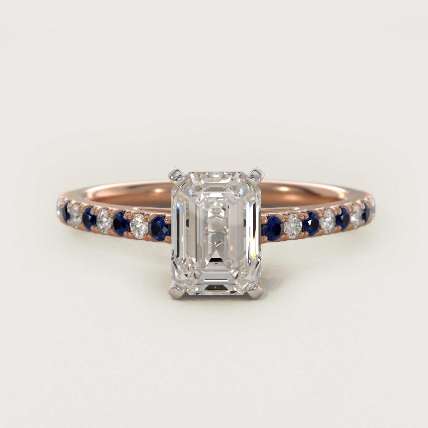 Riviera MicropavŽ Sapphire and Diamond Engagement Ring in 14k Rose Gold - Emerald Center