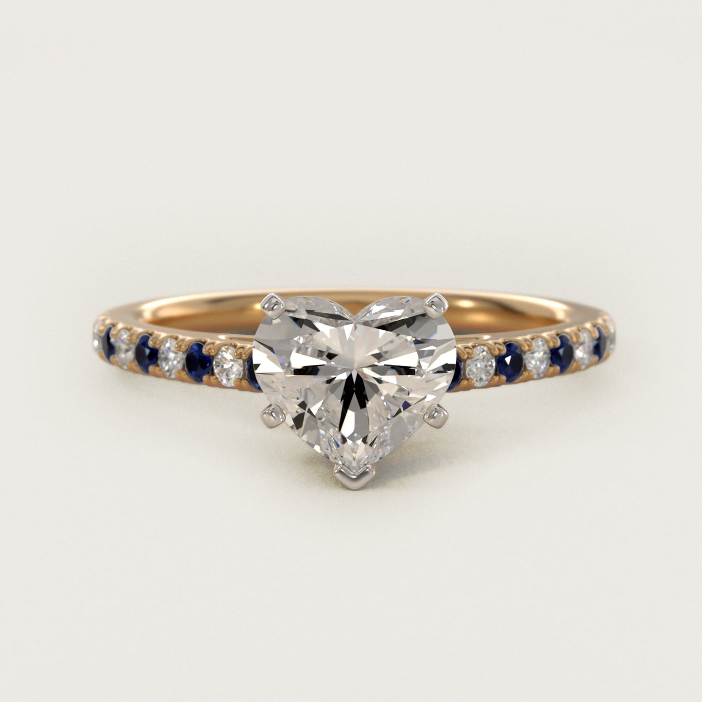 Riviera MicropavŽ Sapphire and Diamond Engagement Ring in 18k Yellow Gold - Heart Center