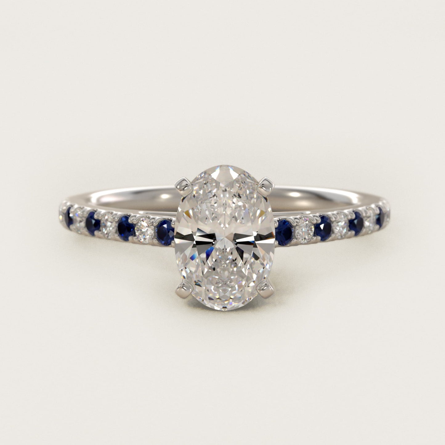 Riviera MicropavŽ Sapphire and Diamond Engagement Ring in 14k White Gold - Oval Center