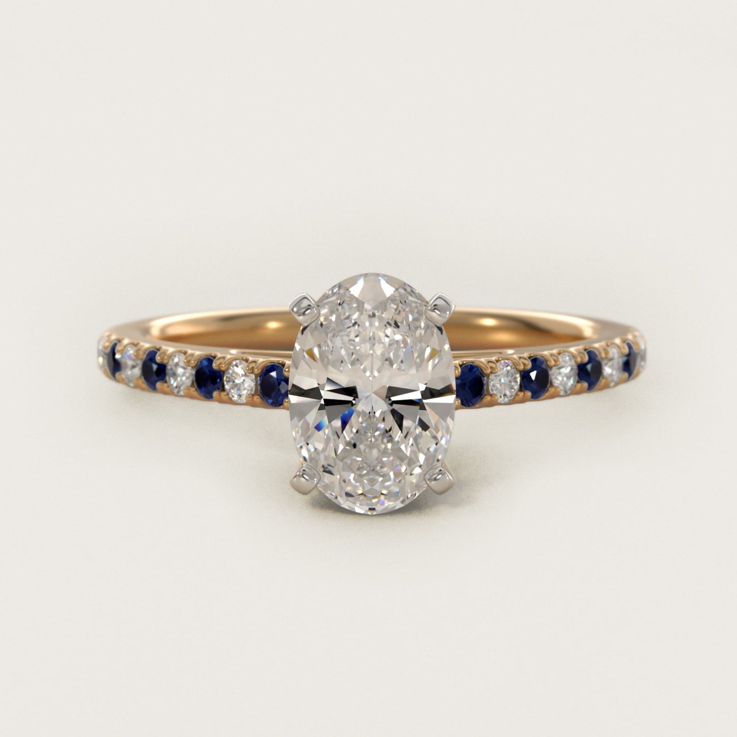 Riviera MicropavŽ Sapphire and Diamond Engagement Ring in 14K Yellow Gold - Oval Center