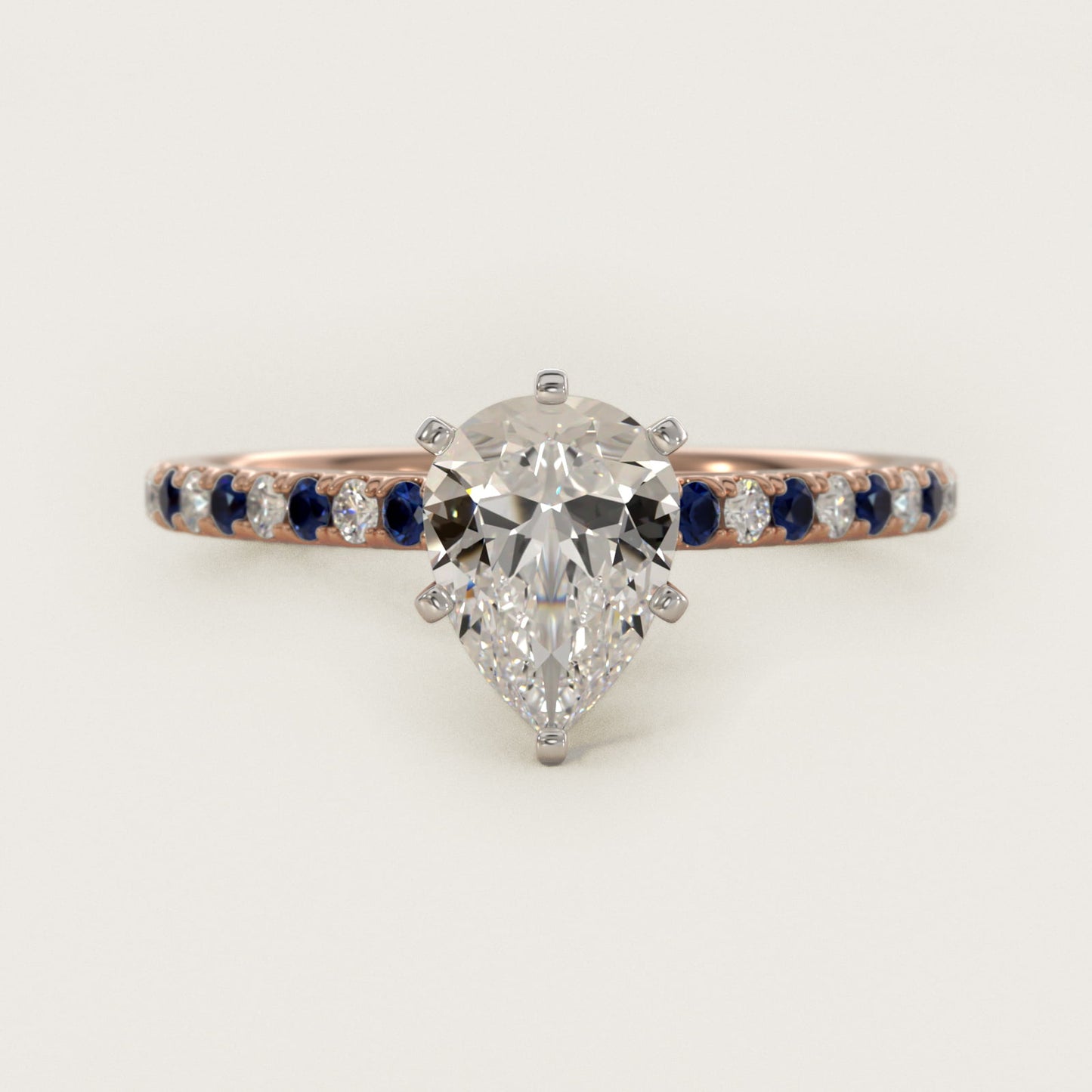 Riviera MicropavŽ Sapphire and Diamond Engagement Ring in 18k Rose Gold - Pear Center