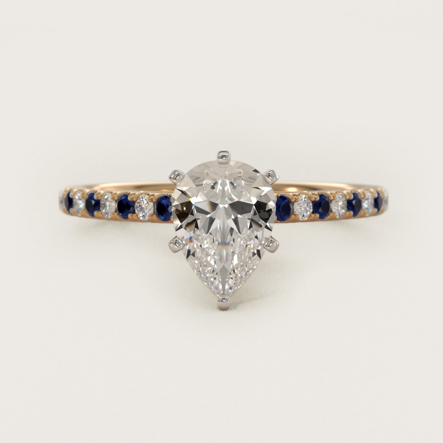 Riviera MicropavŽ Sapphire and Diamond Engagement Ring in 14K Yellow Gold - Pear Center