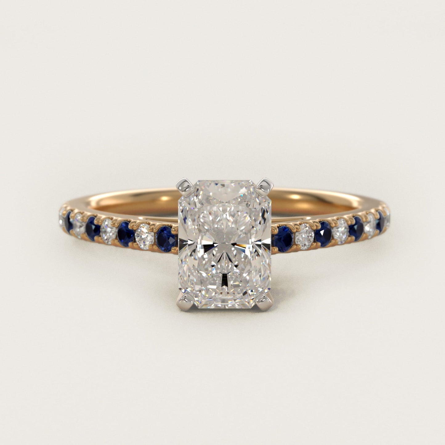 Riviera MicropavŽ Sapphire and Diamond Engagement Ring in 18k Yellow Gold - Radiant Center