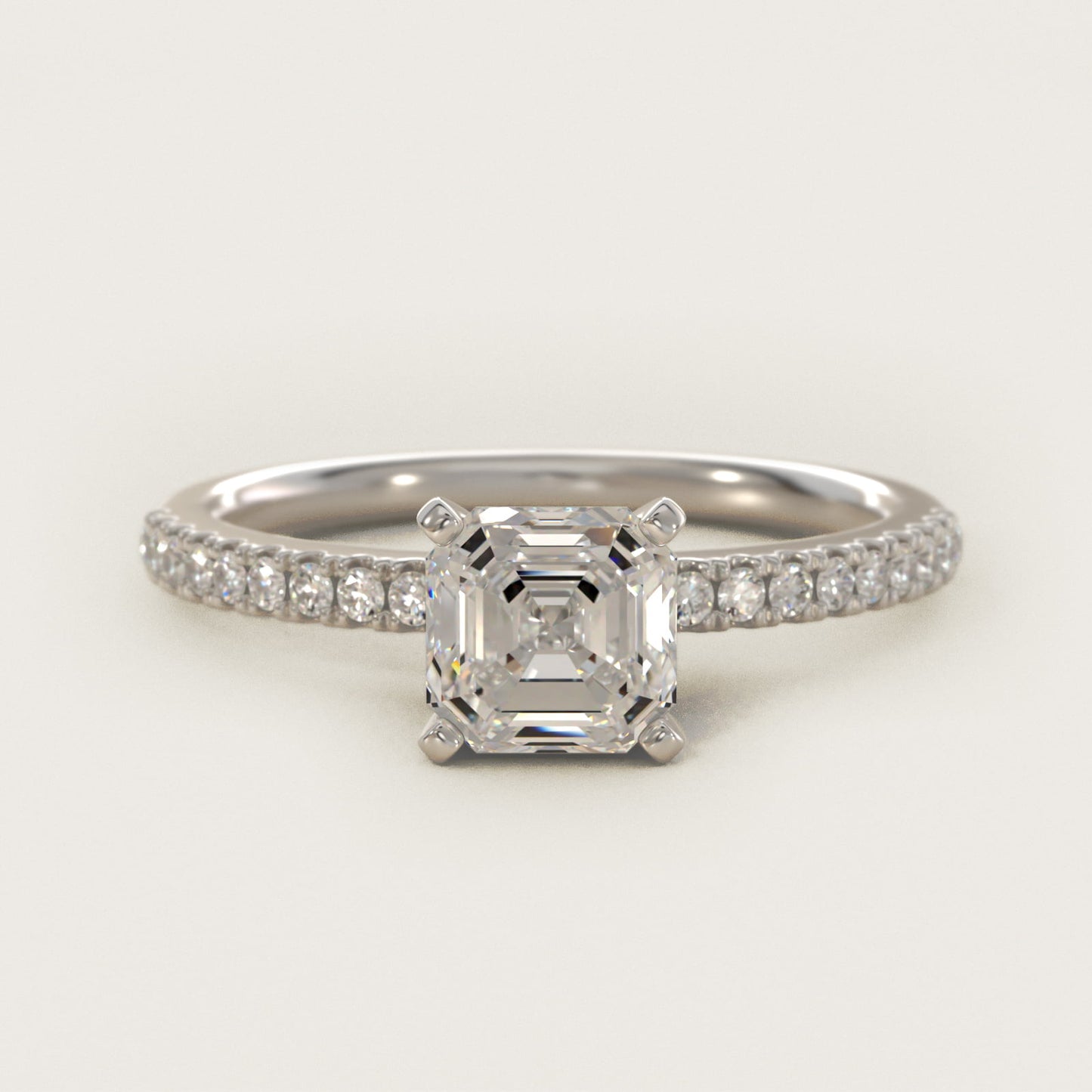 Riviera PavŽ Diamond Engagement Ring in 14k White Gold (1/6 ct. tw.) - Asscher Center