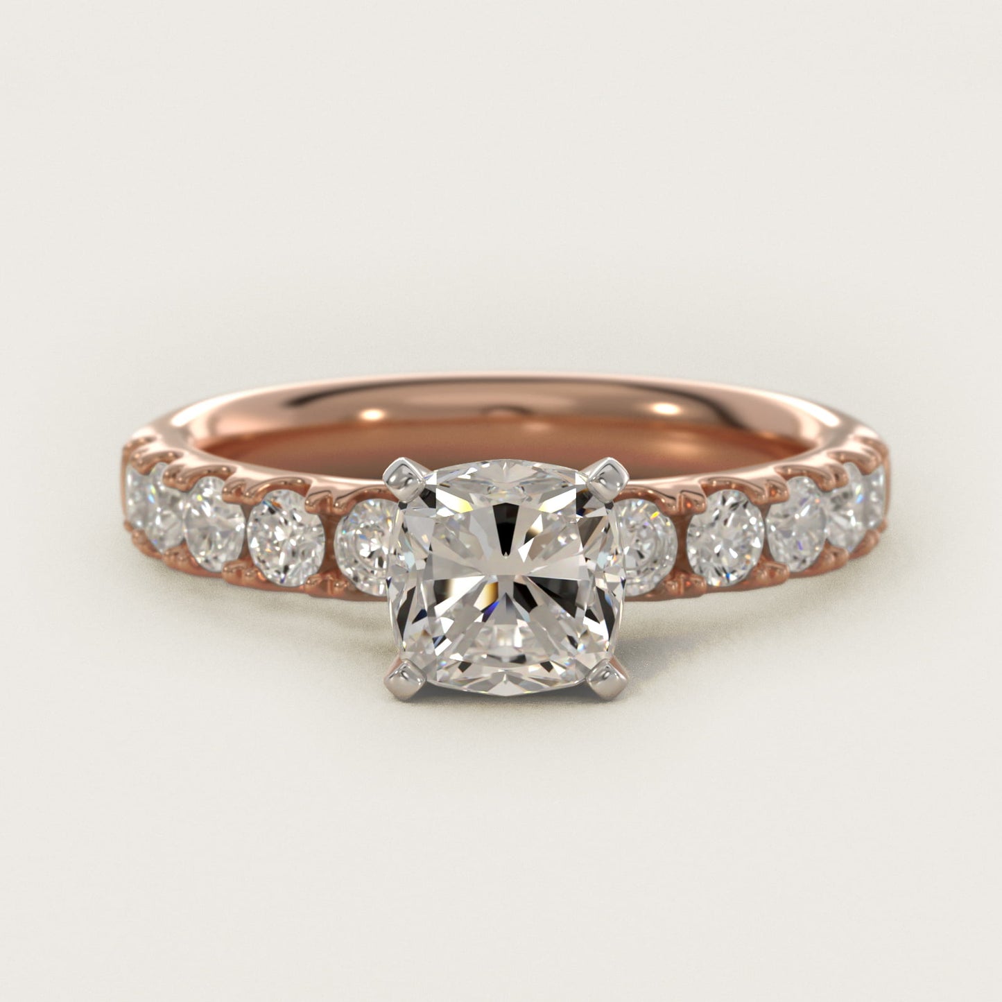Riviera PavŽ Diamond Engagement Ring in 18k Rose Gold (5/8 ct. tw.) - Cushion Center