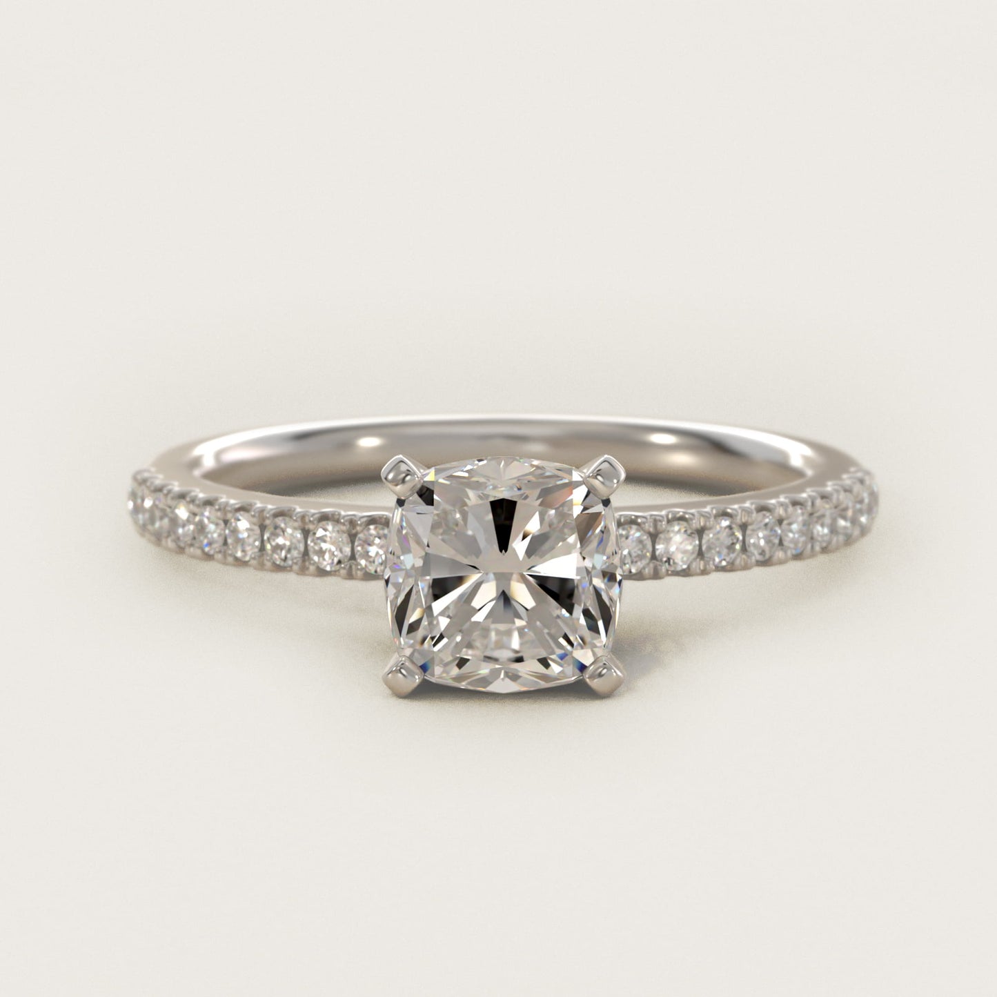 Riviera PavŽ Diamond Engagement Ring in 14k White Gold (1/6 ct. tw.) - Cushion Center