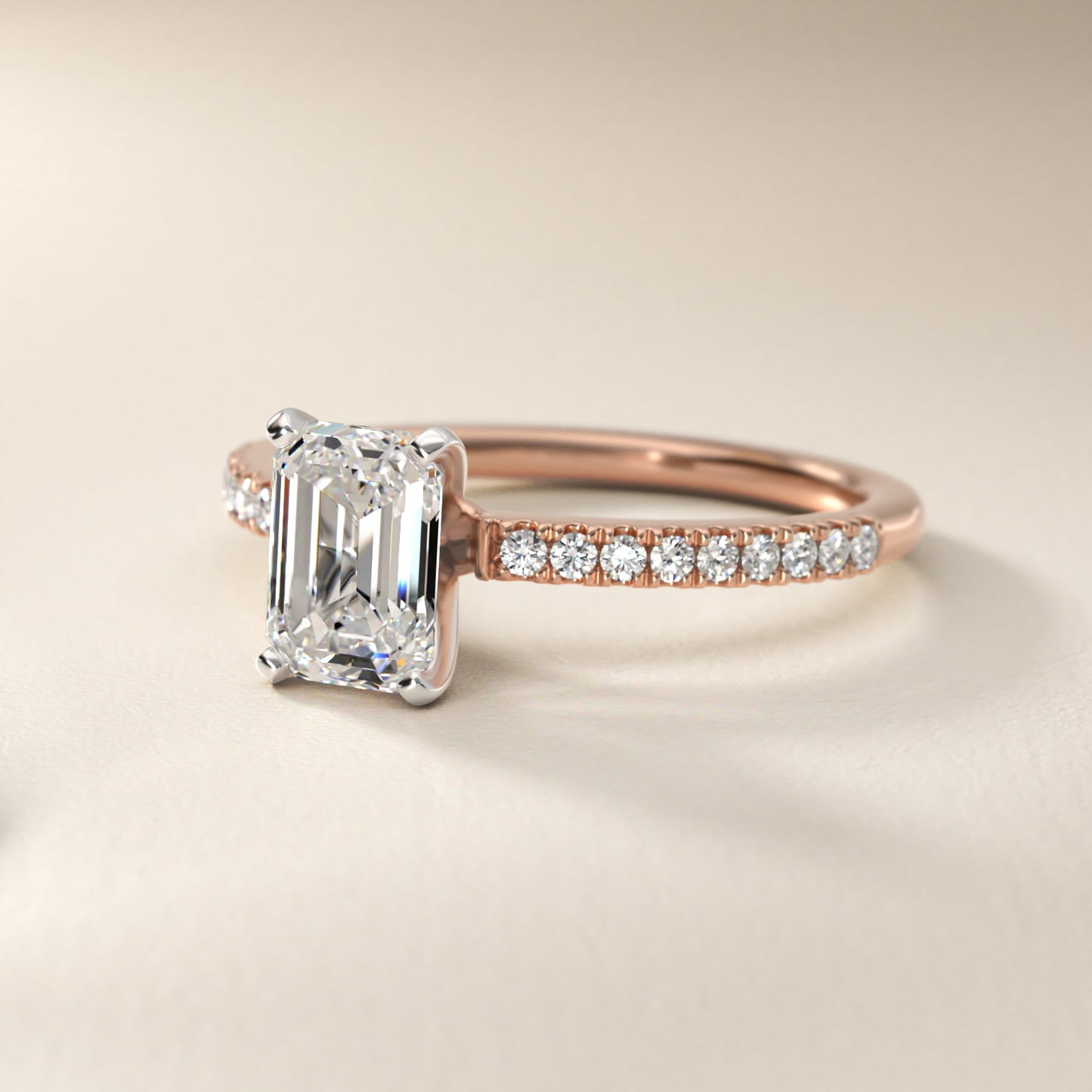 Riviera PavŽ Diamond Engagement Ring in 14k Rose Gold (1/6 ct. tw.) - Emerald Center