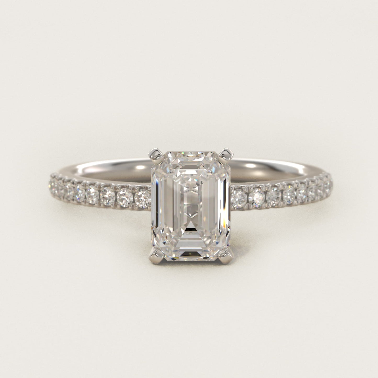 Riviera PavŽ Diamond Engagement Ring in 14k White Gold (1/6 ct. tw.) - Emerald Center