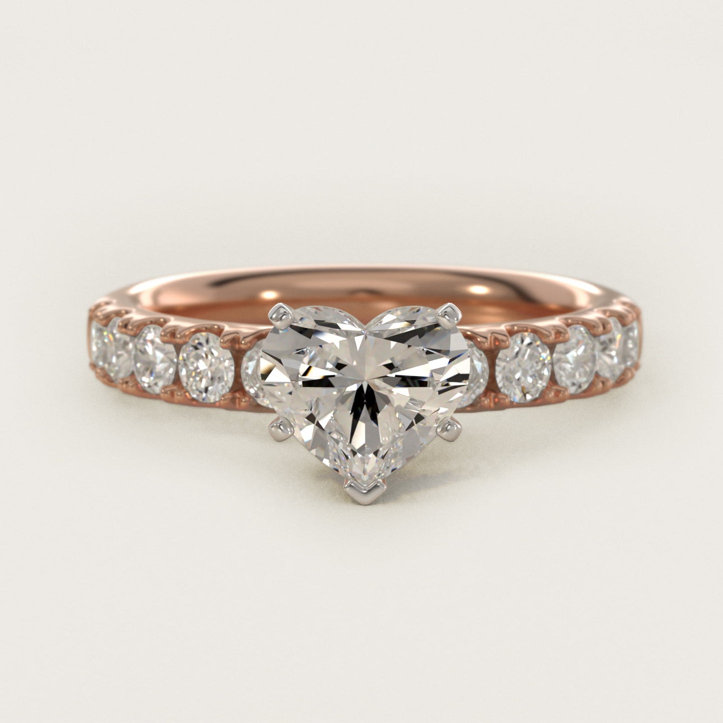 Riviera PavŽ Diamond Engagement Ring in 18k Rose Gold (5/8 ct. tw.) - Heart Center