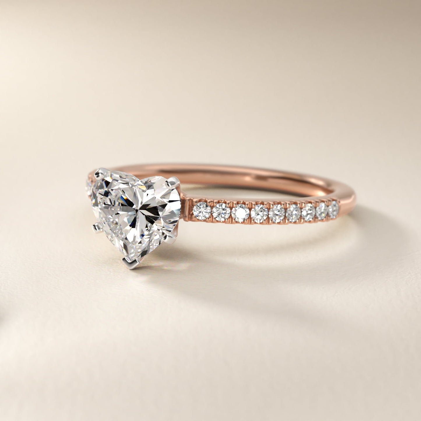 Riviera PavŽ Diamond Engagement Ring in 14k Rose Gold (1/6 ct. tw.) - Heart Center