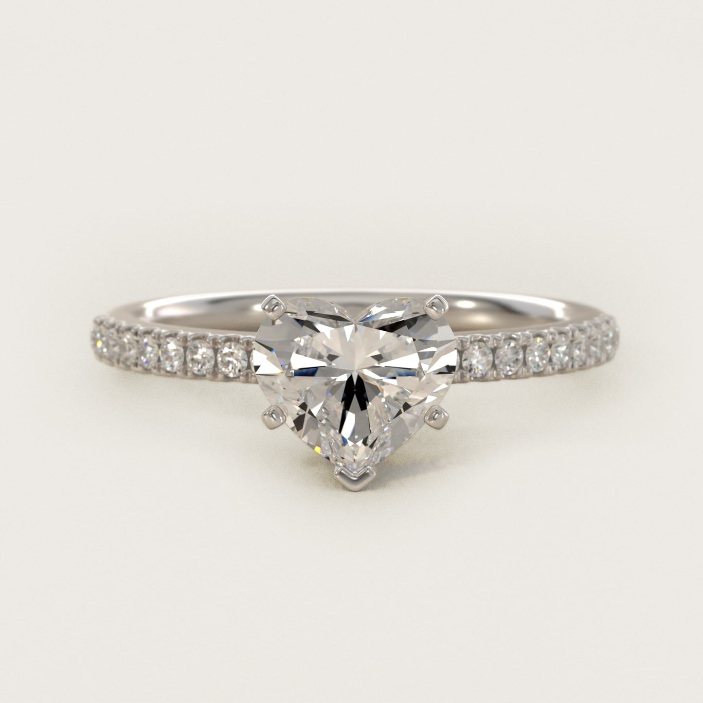 Riviera PavŽ Diamond Engagement Ring in 14k White Gold (1/6 ct. tw.) - Heart Center