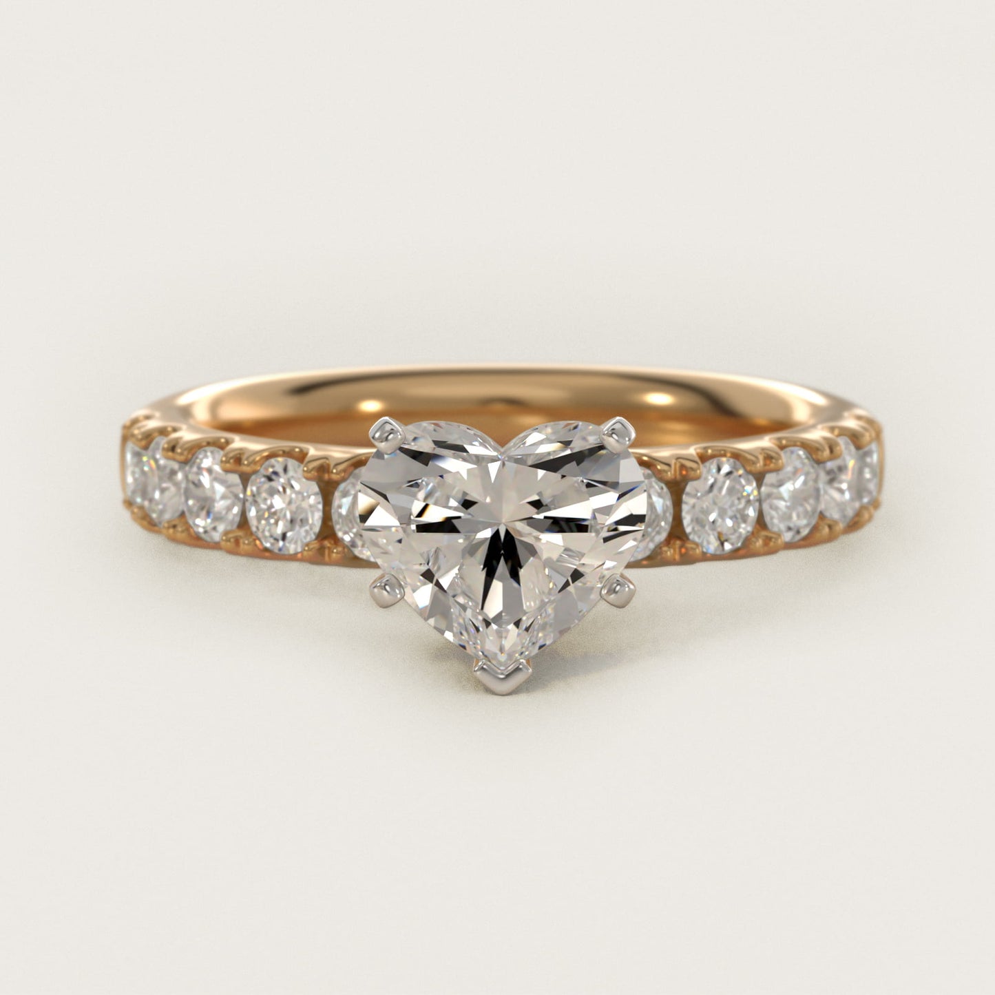 Riviera PavŽ Diamond Engagement Ring in 18k Yellow Gold (5/8 ct. tw.) - Heart Center