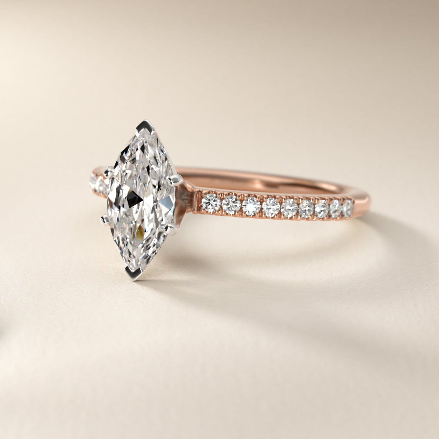 Riviera PavŽ Diamond Engagement Ring in 14k Rose Gold (1/6 ct. tw.) - Marquise Center
