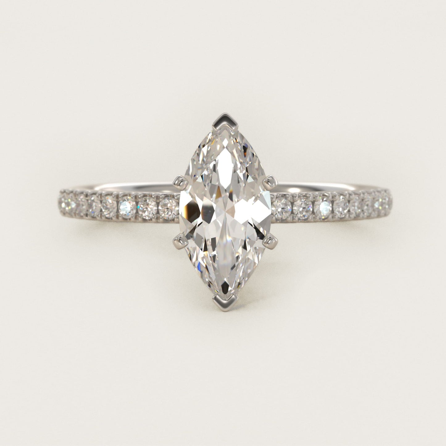 Riviera PavŽ Diamond Engagement Ring in 14k White Gold (1/6 ct. tw.) - Marquise Center